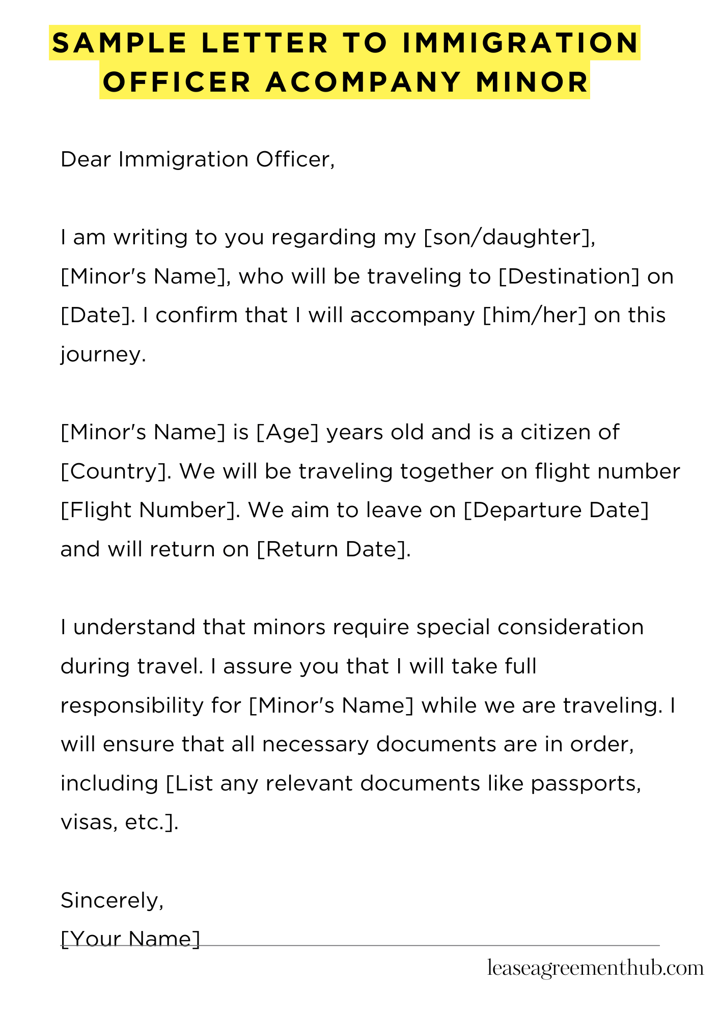 Sample Letter To Immigration Officer Acompany Minor