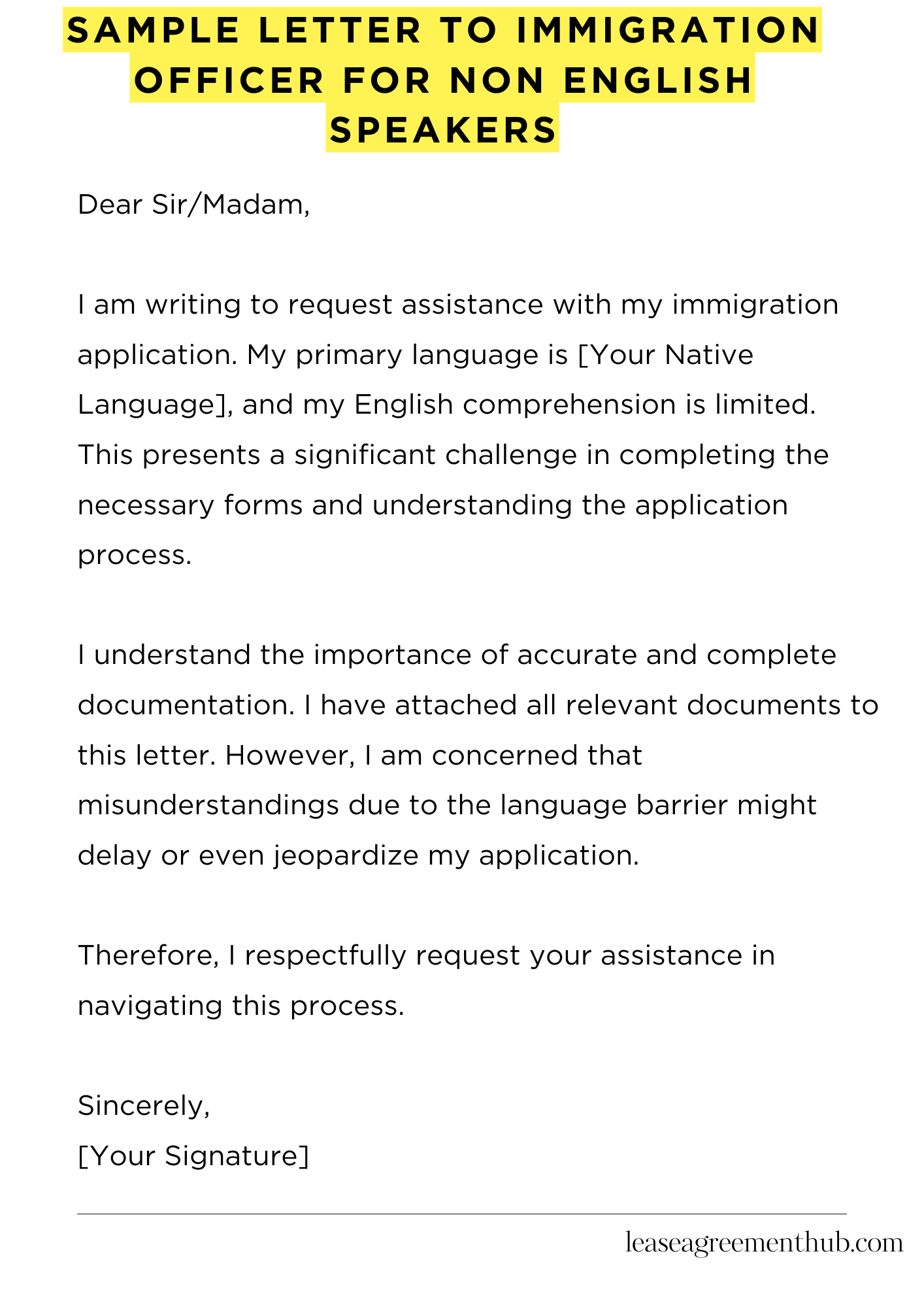 Sample Letter To Immigration Officer For Non English Speakers