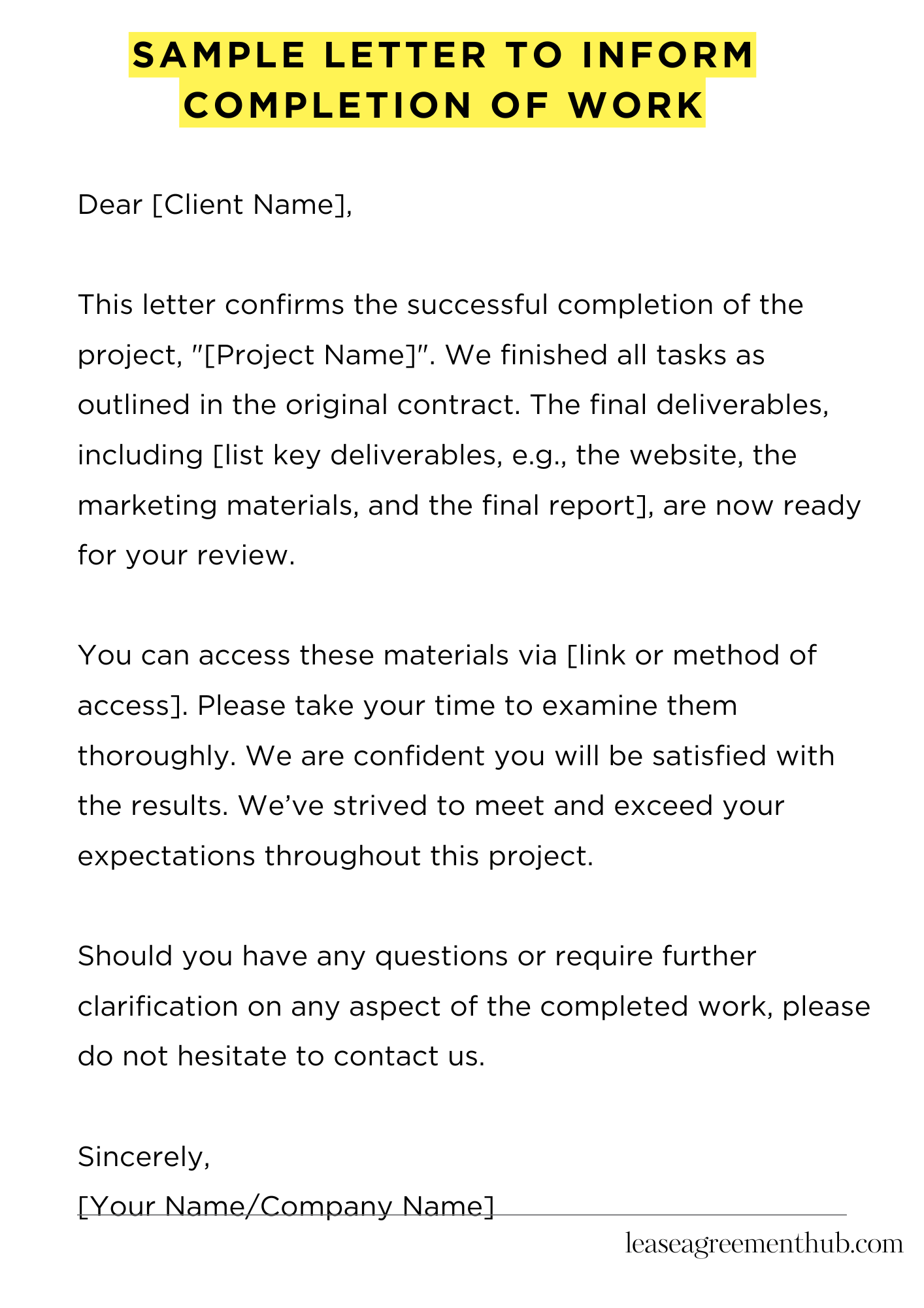 Sample Letter To Inform Completion Of Work