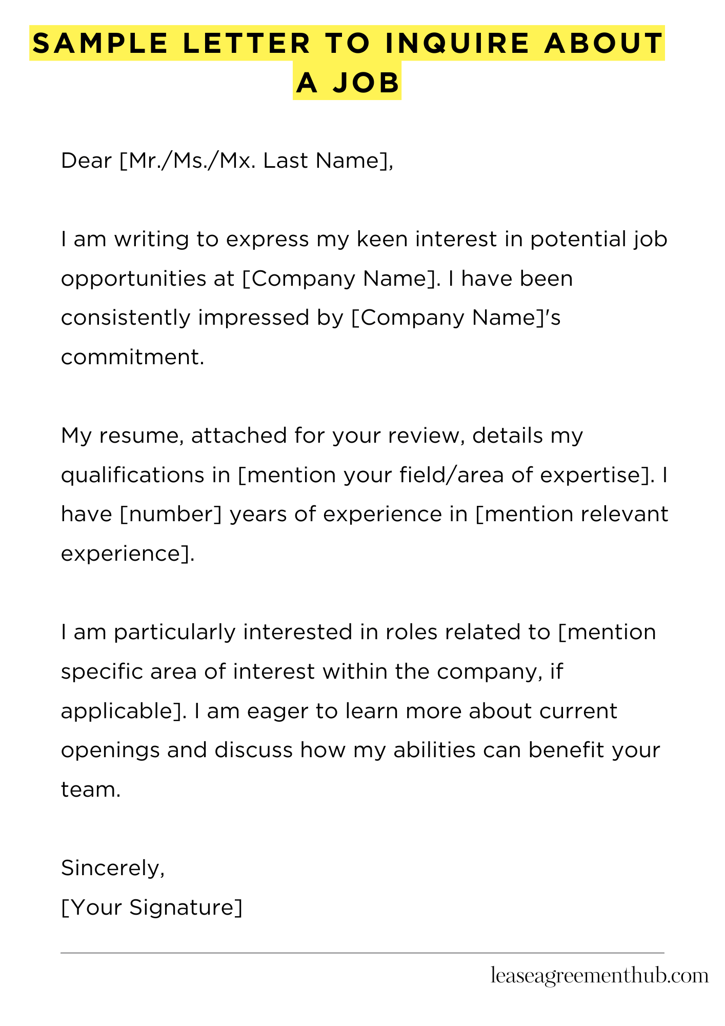 Sample Letter To Inquire About A Job