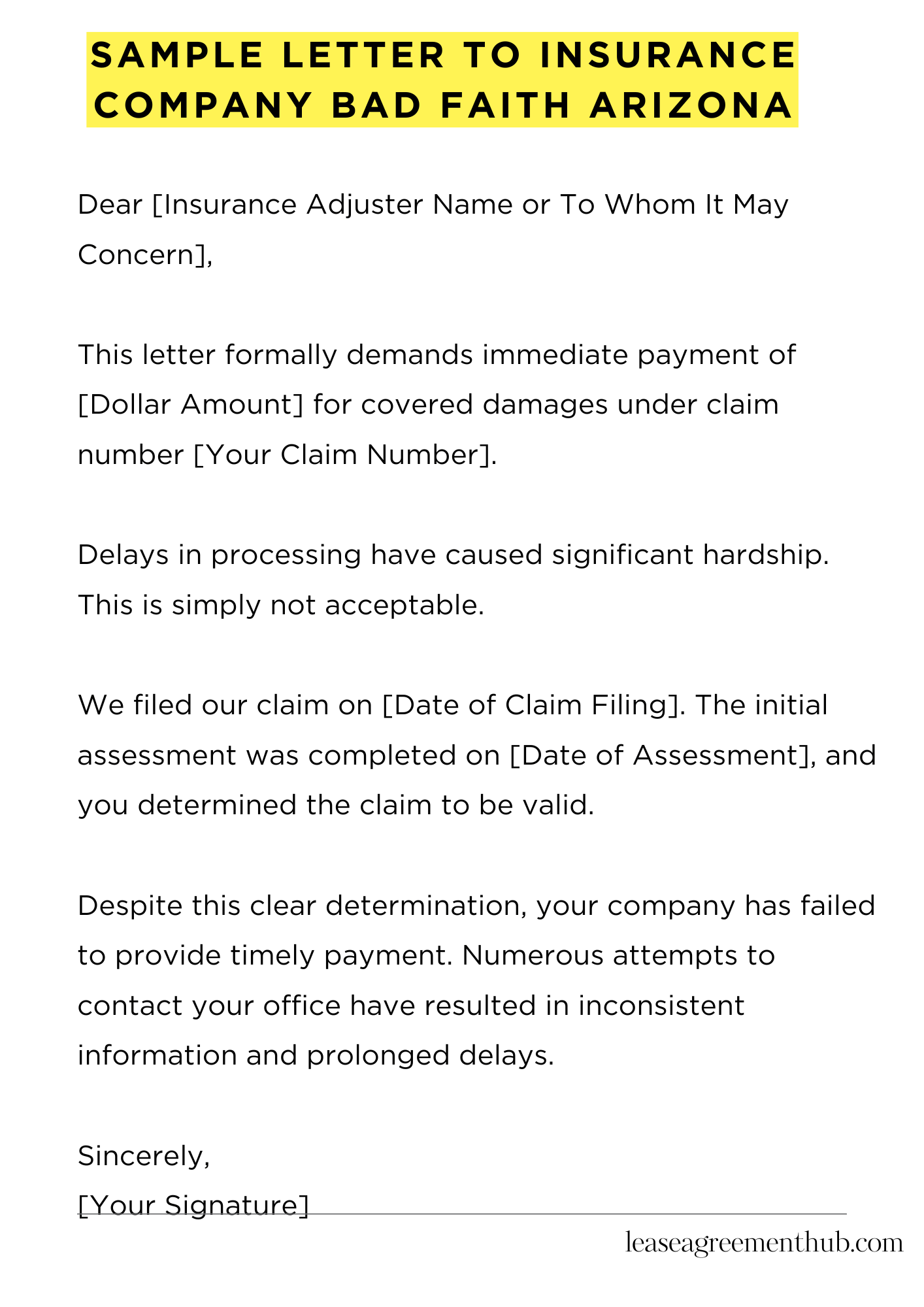 Sample Letter To Insurance Company Bad Faith Arizona