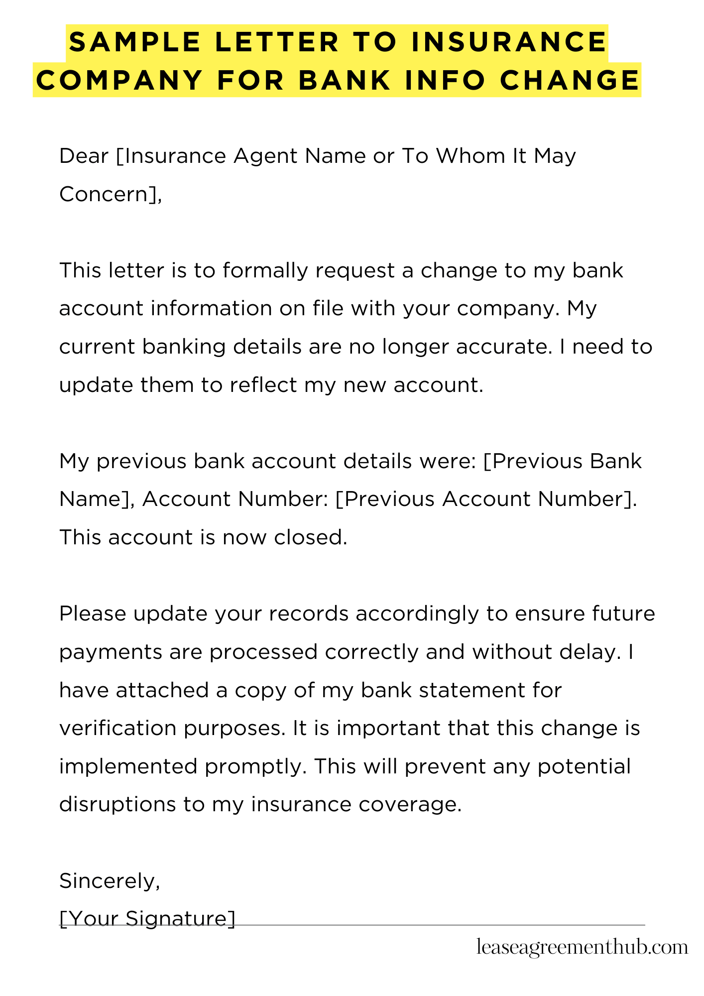 Sample Letter To Insurance Company For Bank Info Change