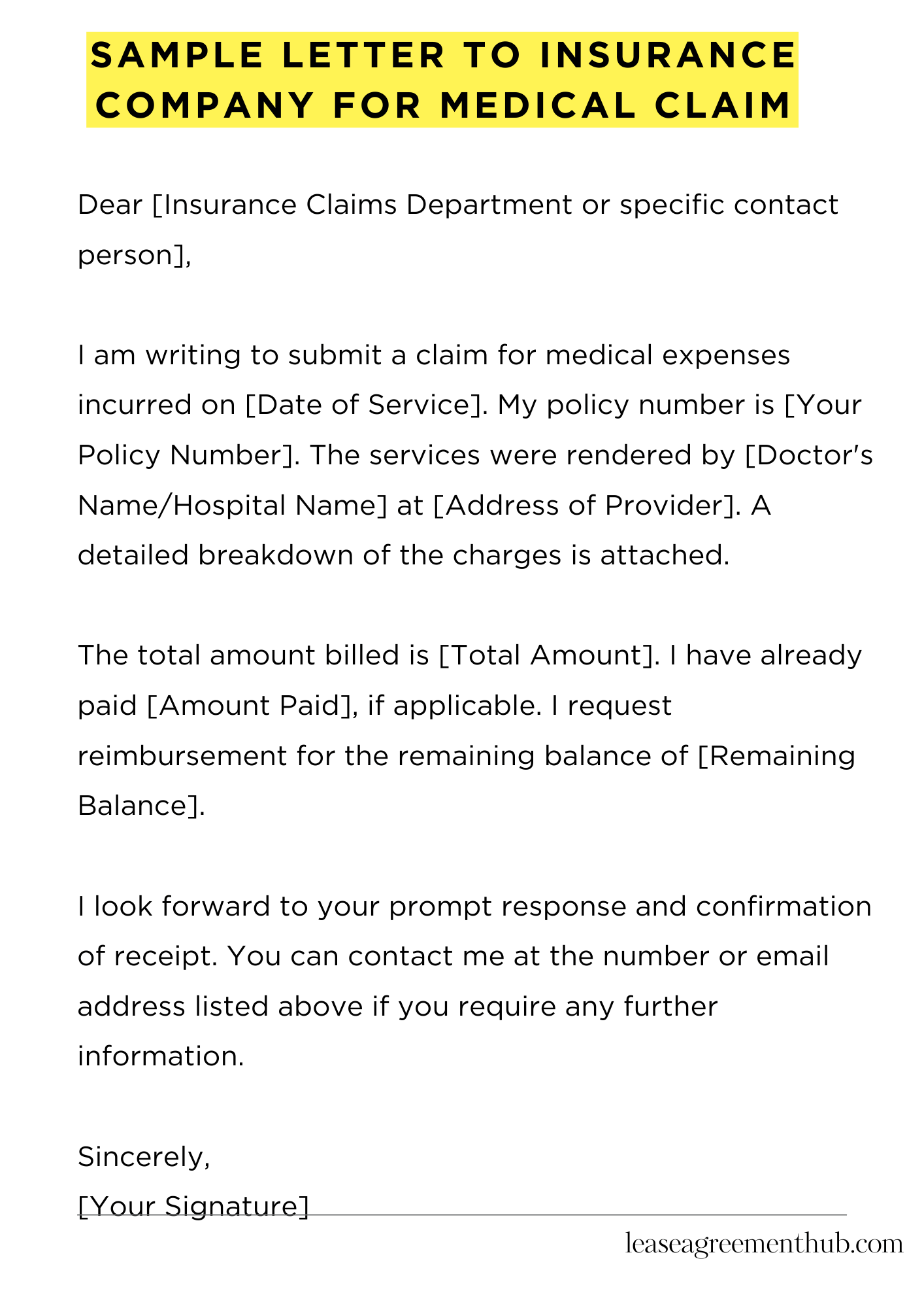 Sample Letter To Insurance Company For Medical Claim