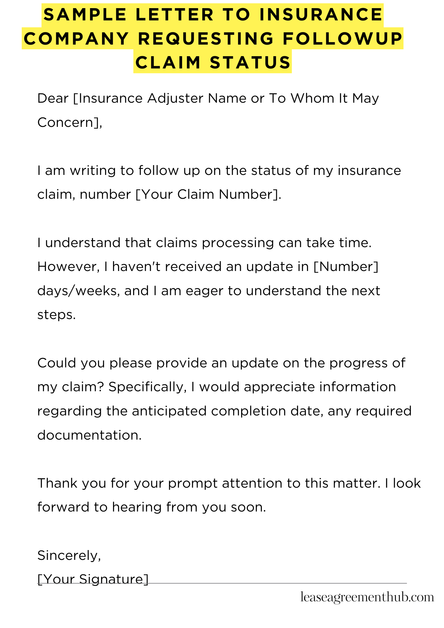 Sample Letter To Insurance Company Requesting Followup Claim Status