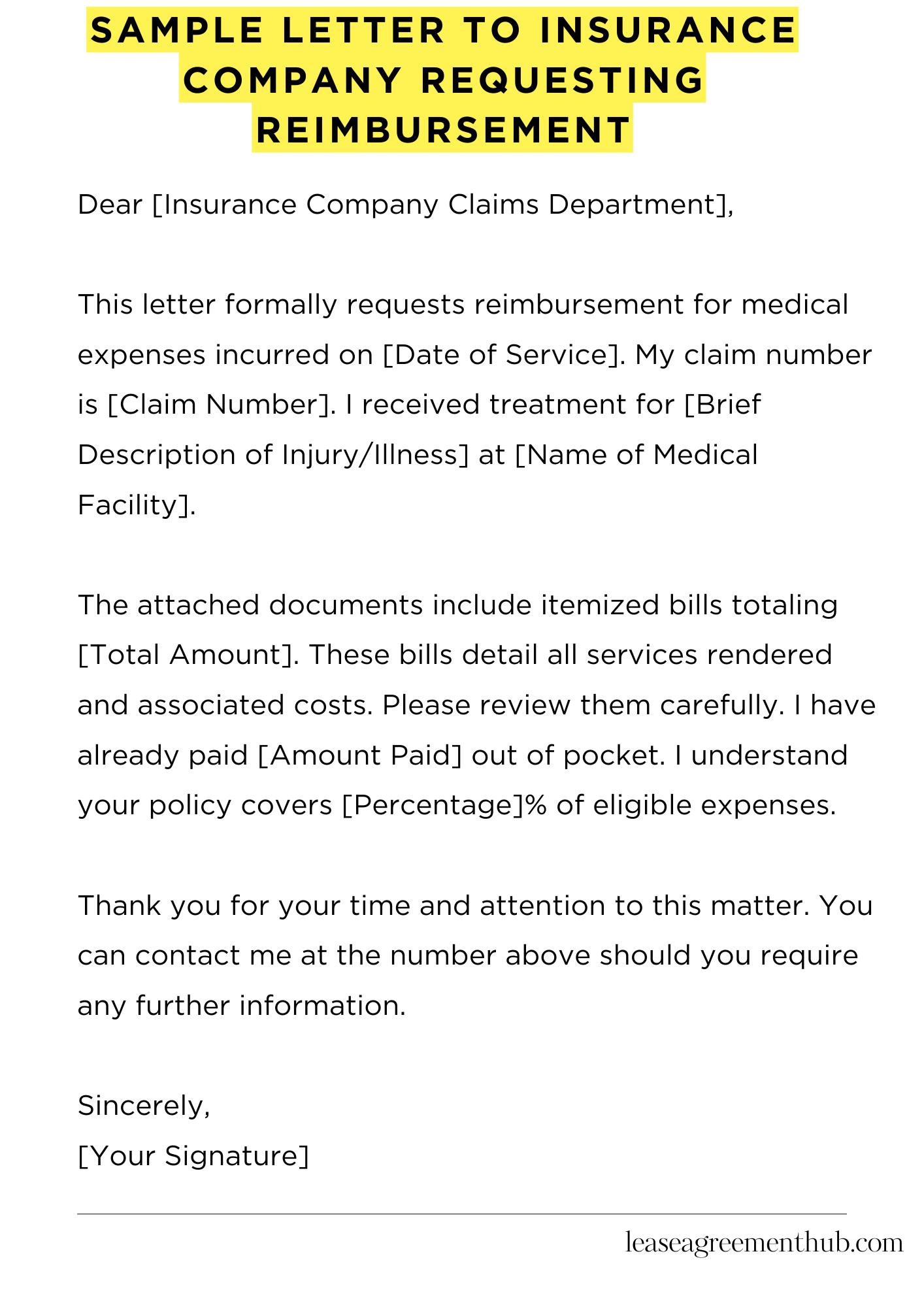 Sample Letter To Insurance Company Requesting Reimbursement