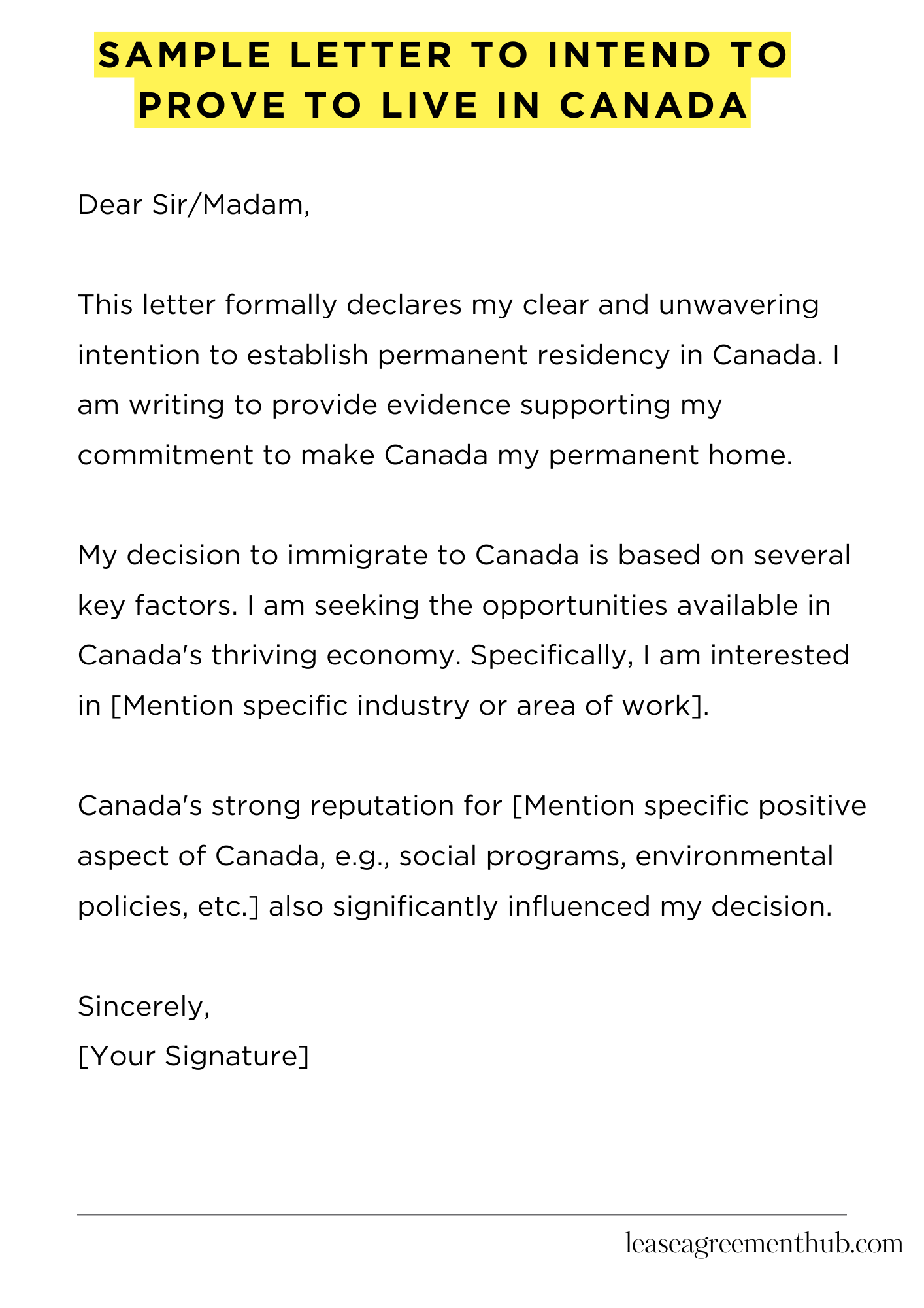 Sample Letter To Intend To Prove To Live In Canada