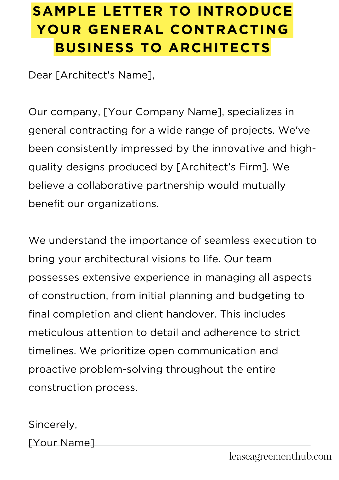 Sample Letter To Introduce Your General Contracting Business To Architects