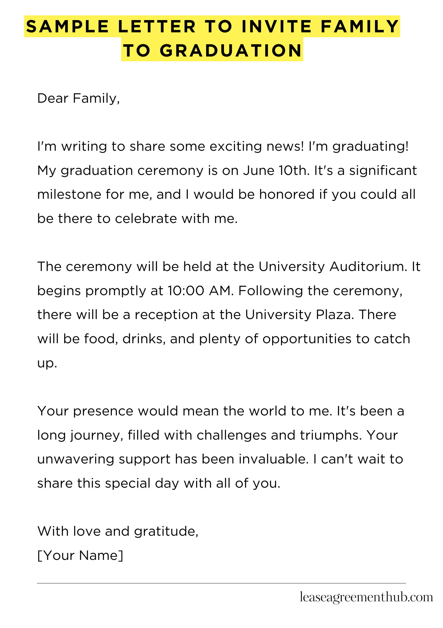 Sample Letter To Invite Family To Graduation