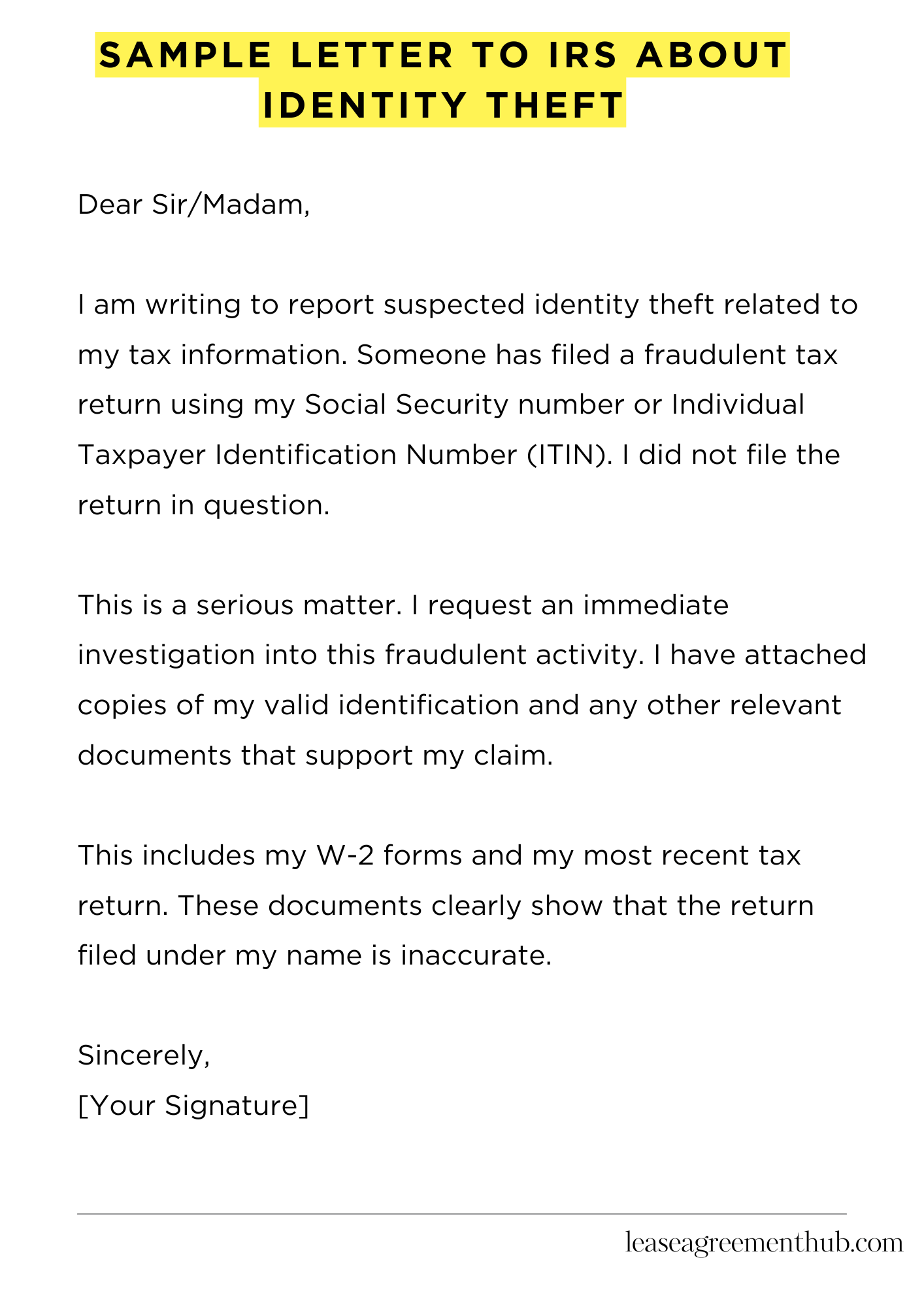 Sample Letter To Irs About Identity Theft