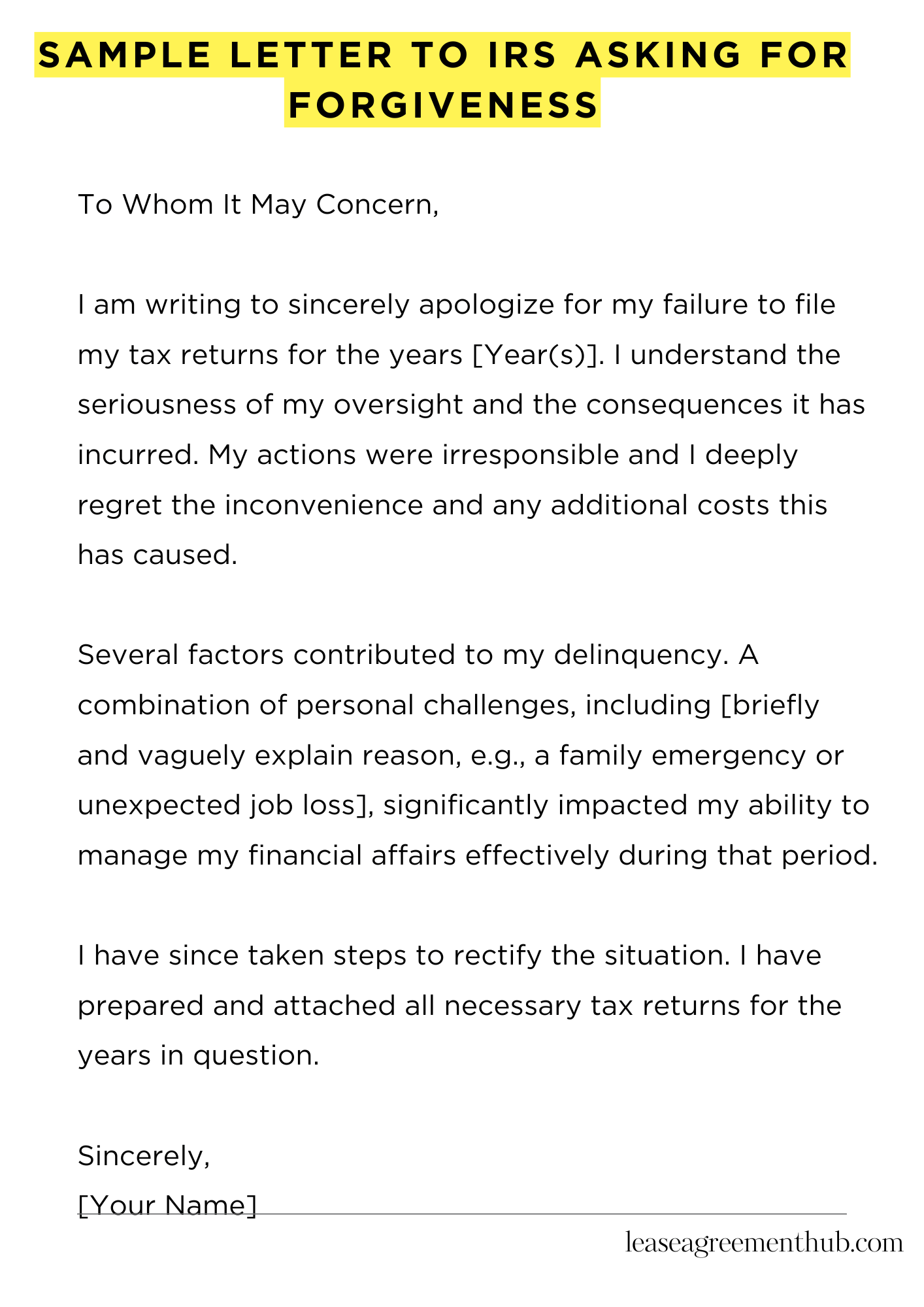 Sample Letter To Irs Asking For Forgiveness