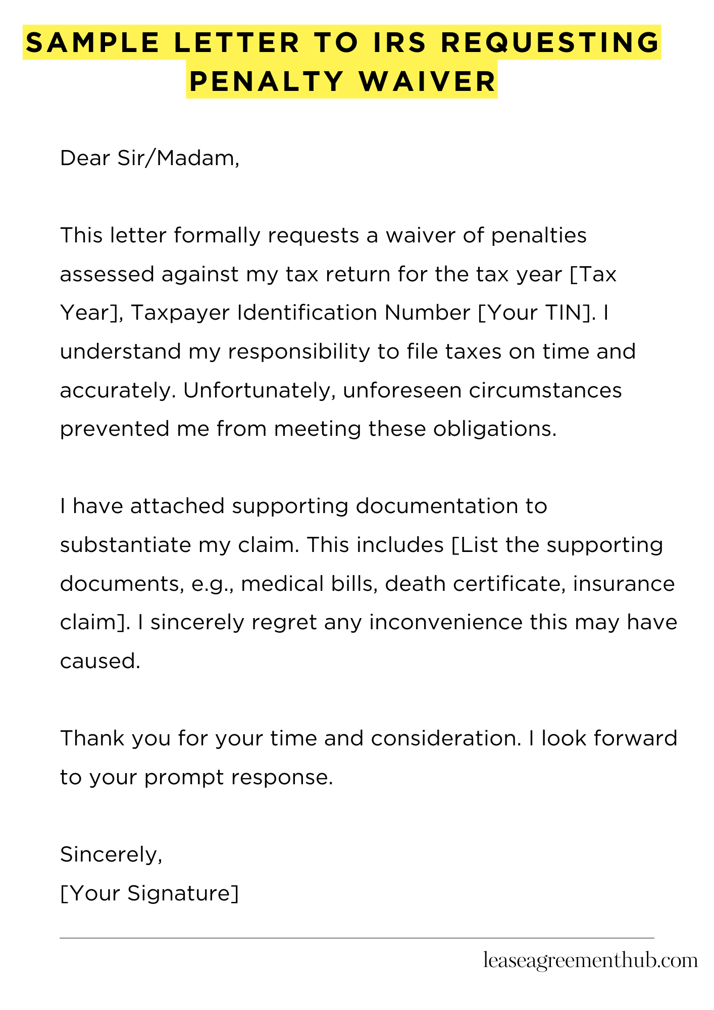 Sample Letter To Irs Requesting Penalty Waiver