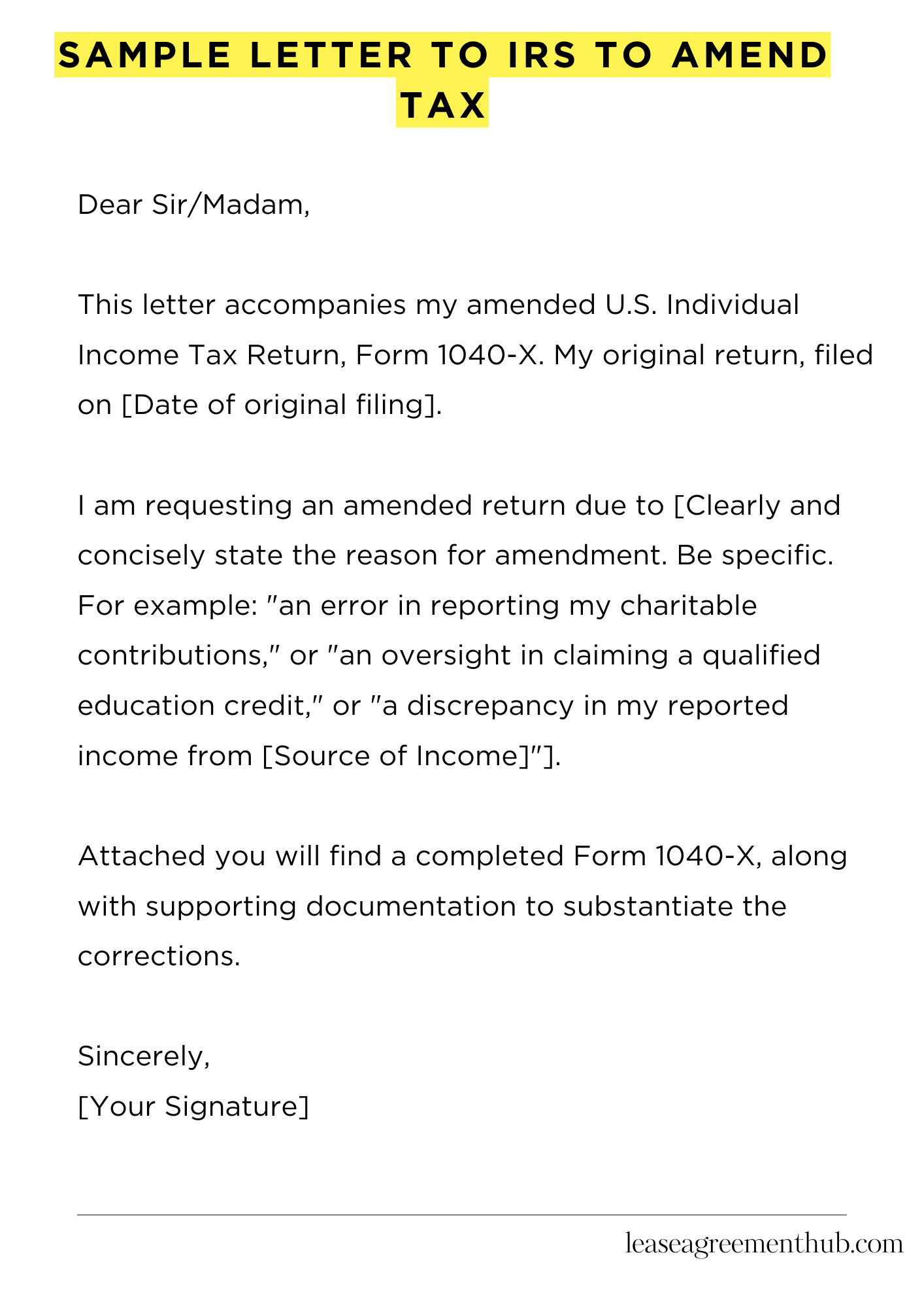 Sample Letter To Irs To Amend Tax