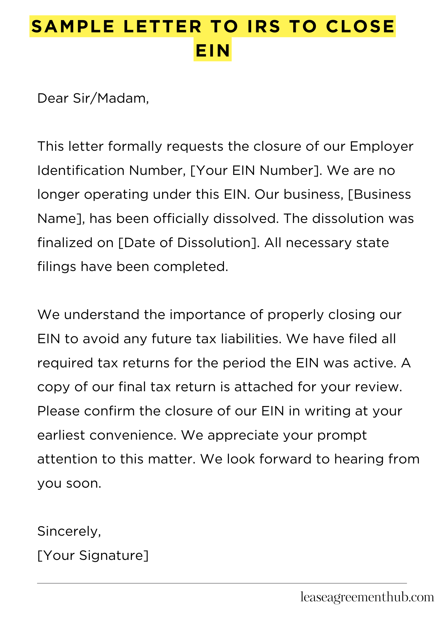 Sample Letter To Irs To Close Ein