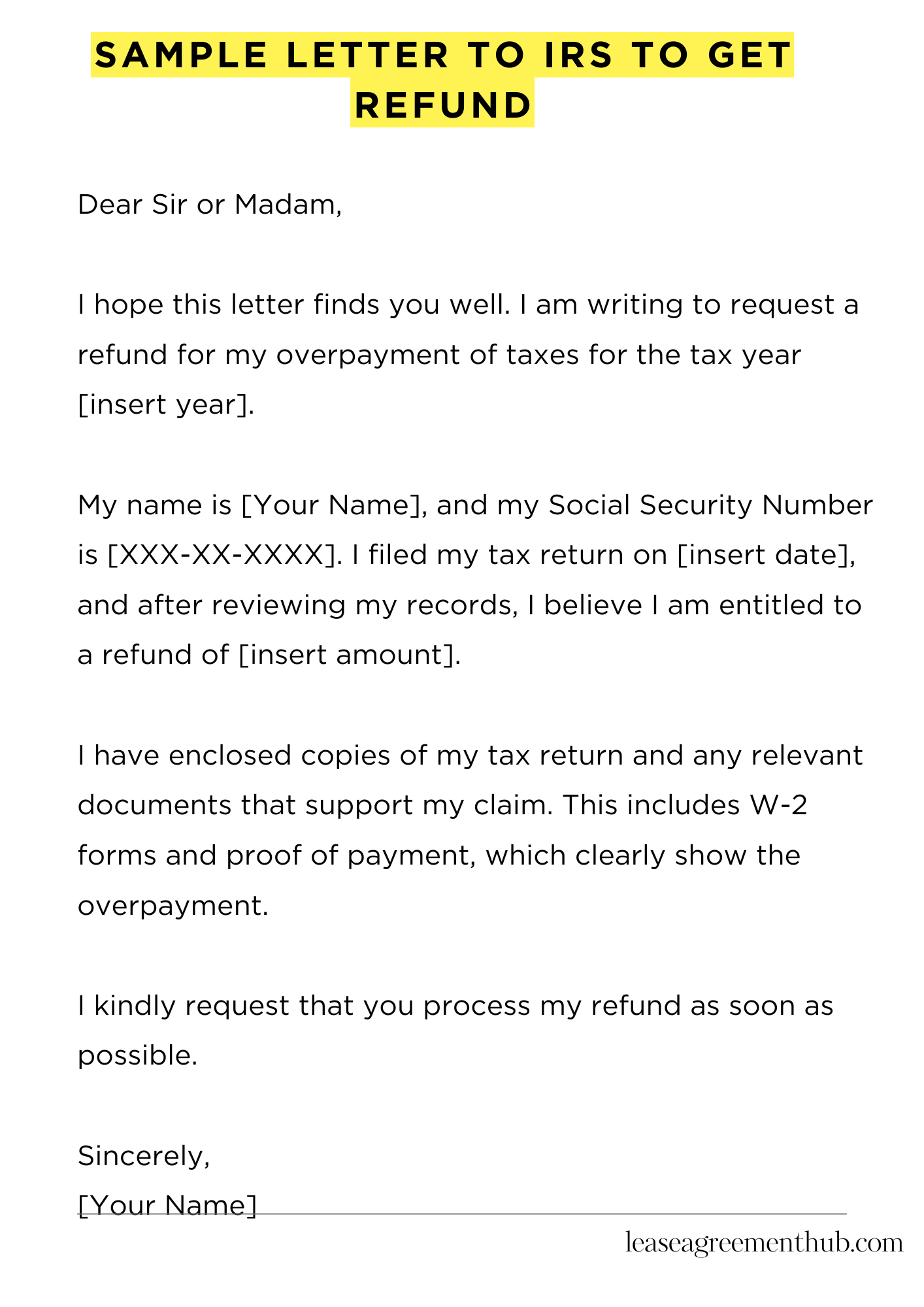 Sample Letter To Irs To Get Refund