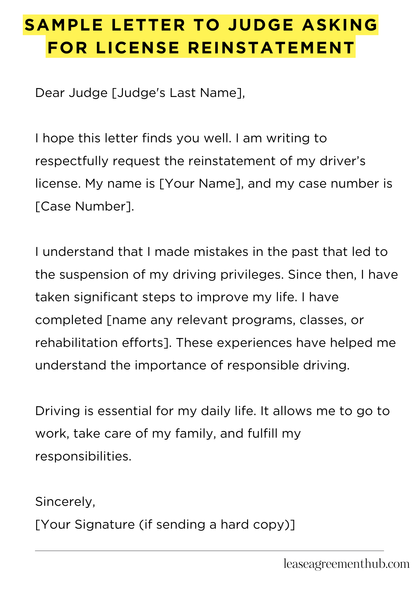 Sample Letter To Judge Asking For License Reinstatement