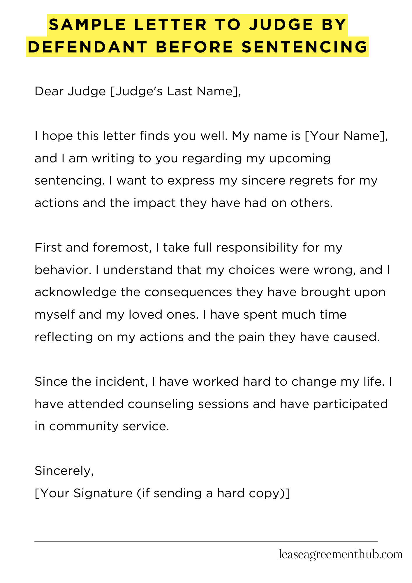 Sample Letter To Judge By Defendant Before Sentencing