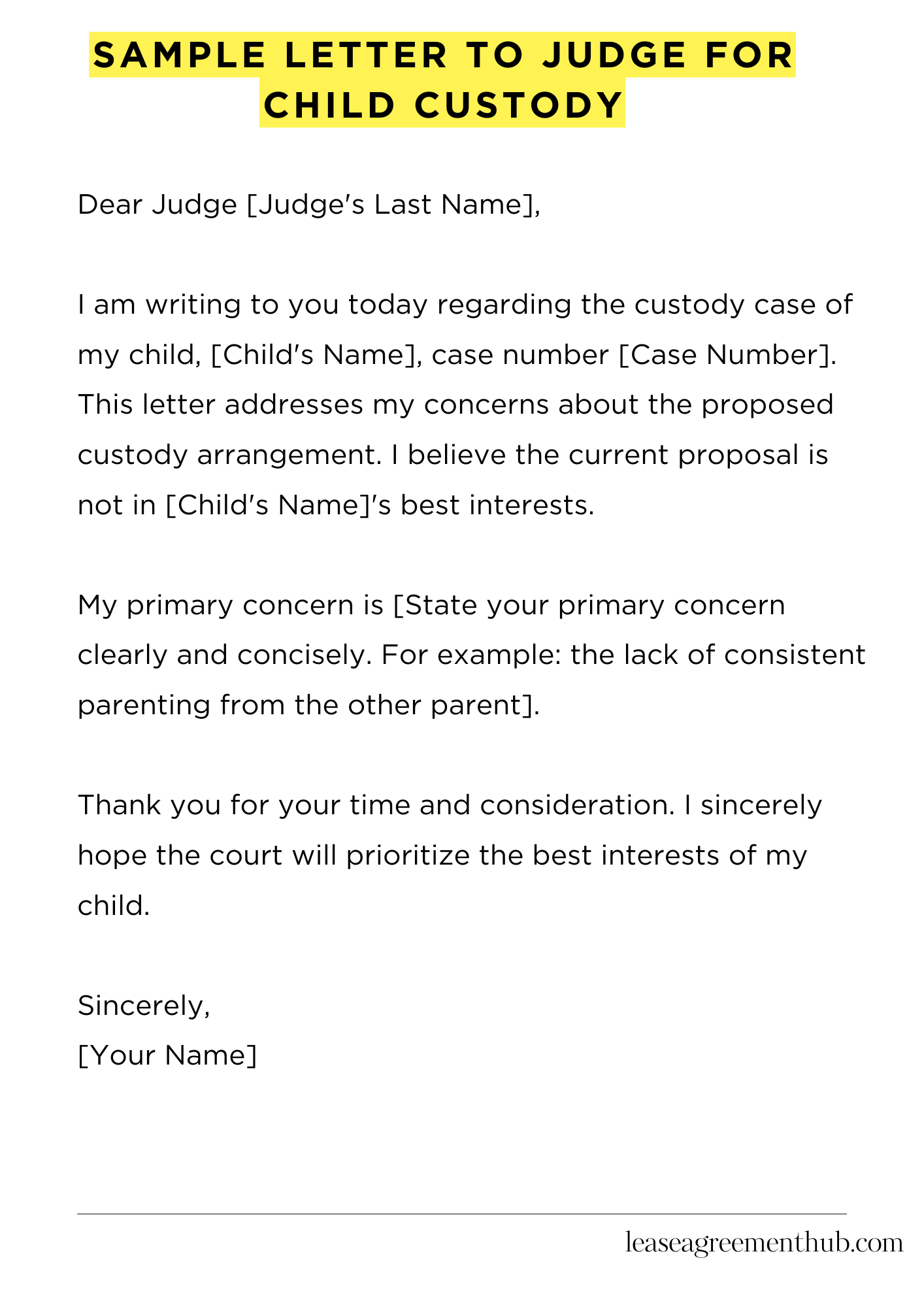 Sample Letter To Judge For Child Custody