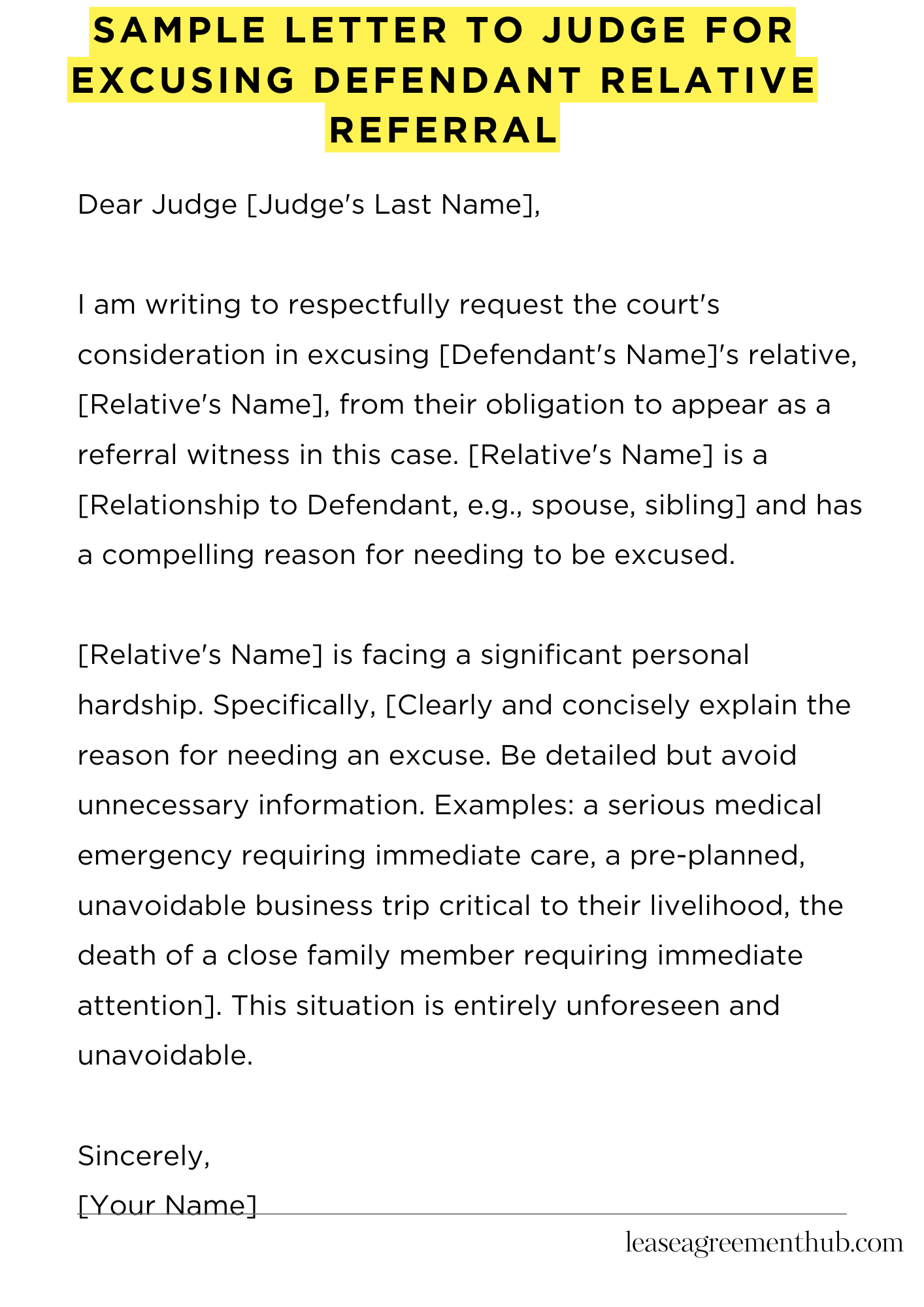 Sample Letter To Judge For Excusing Defendant Relative Referral