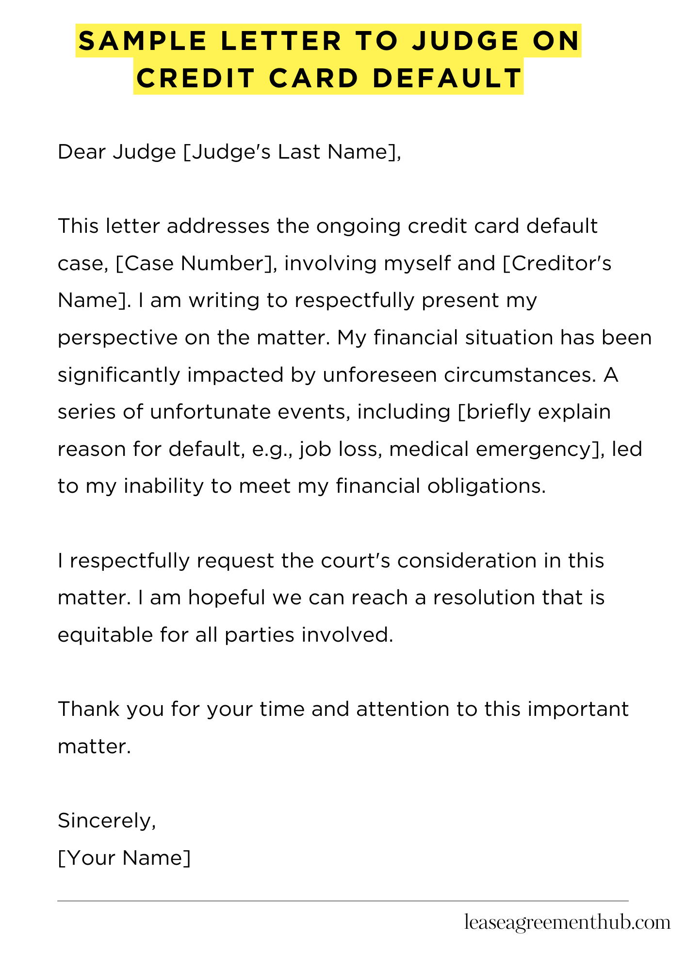 Sample Letter To Judge On Credit Card Default