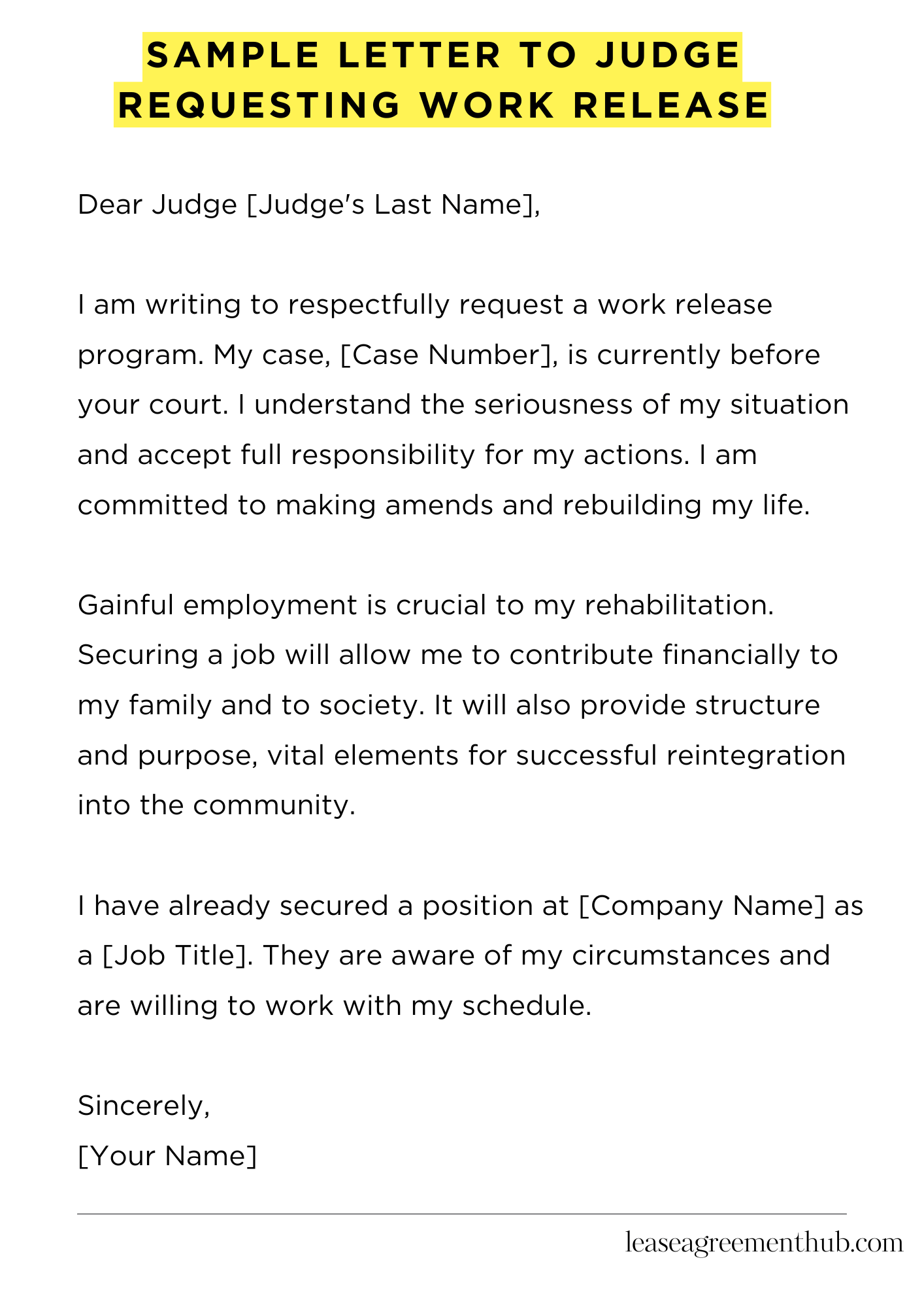 Sample Letter To Judge Requesting Work Release