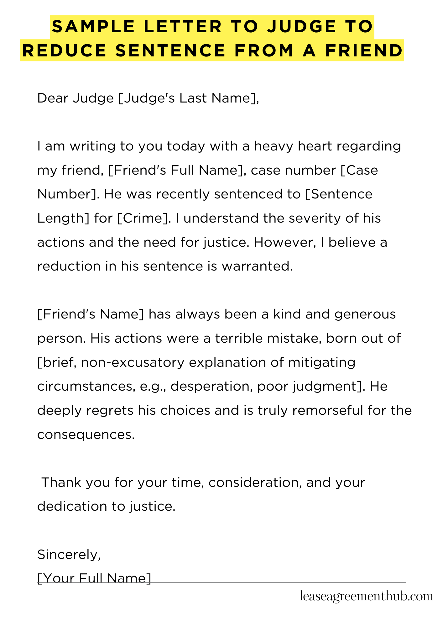 Sample Letter To Judge To Reduce Sentence From A Friend