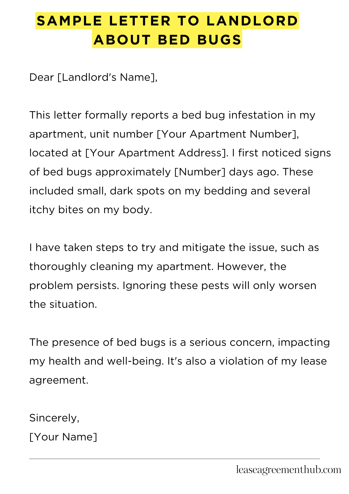 Sample Letter To Landlord About Bed Bugs