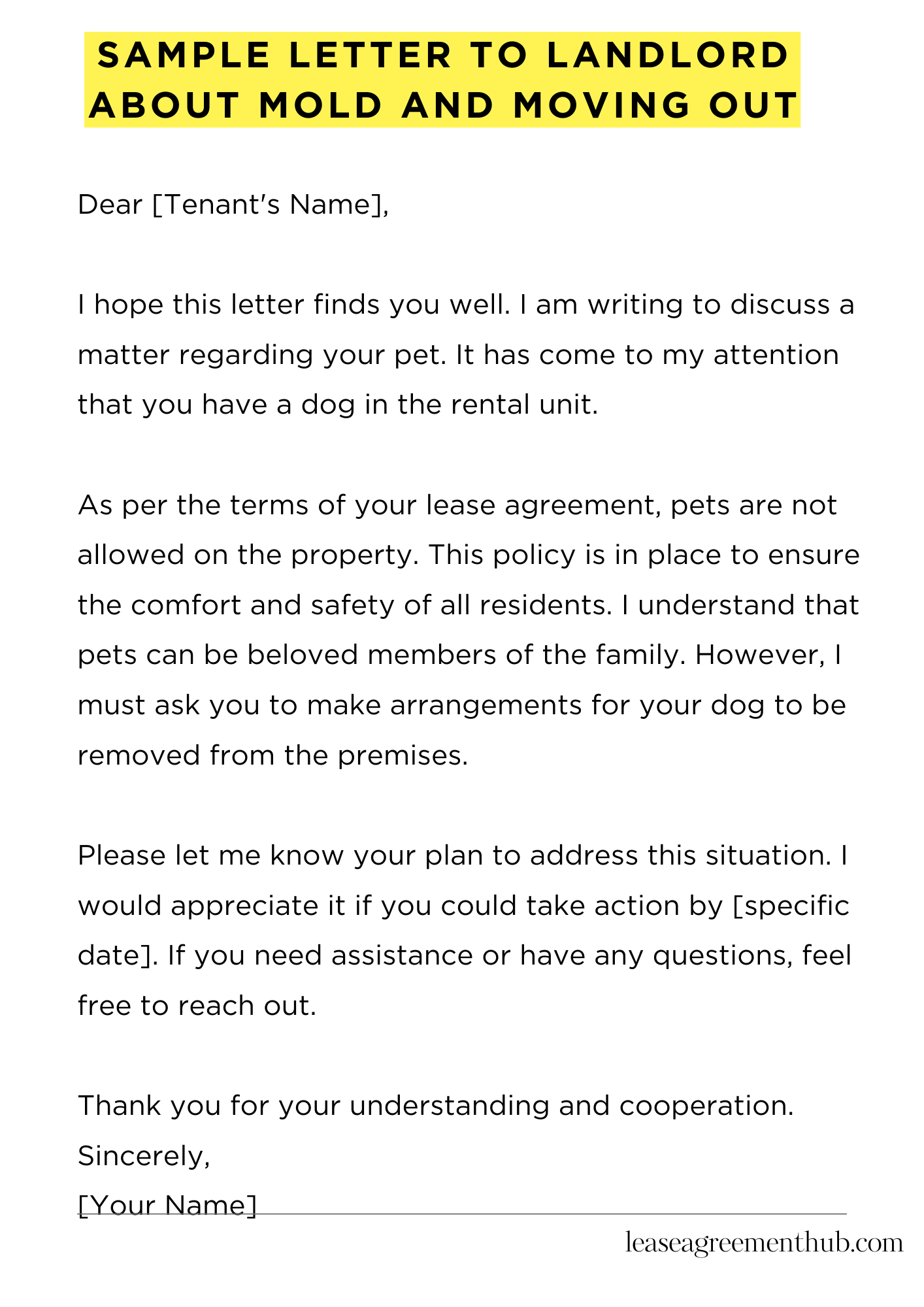 Sample Letter To Landlord About Mold And Moving Out