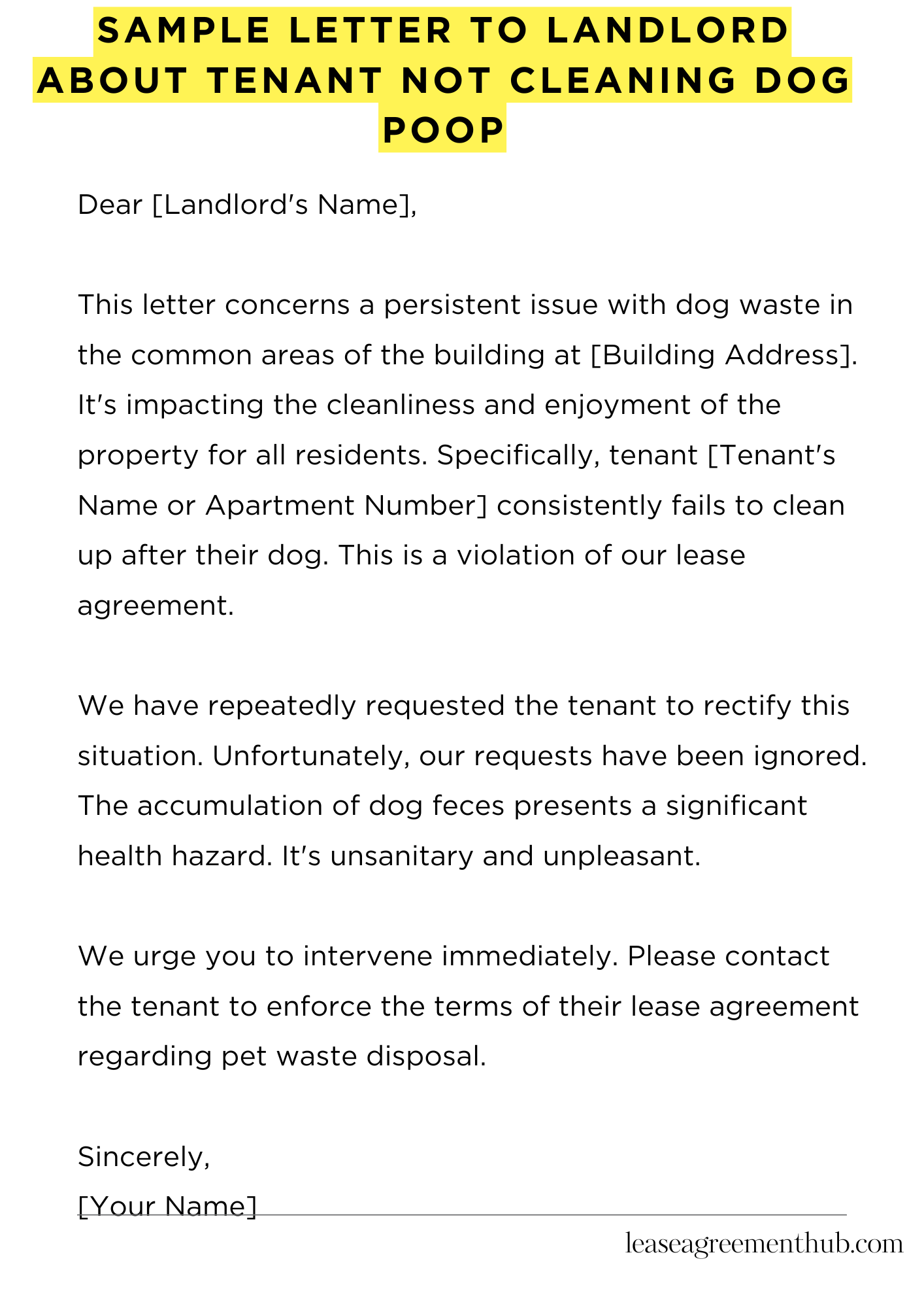 Sample Letter To Landlord About Tenant Not Cleaning Dog Poop