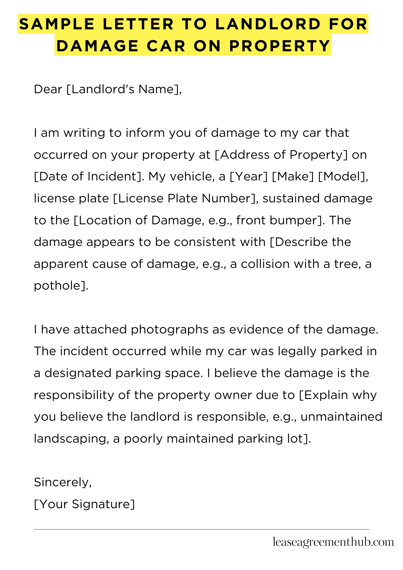 Sample Letter To Landlord For Damage Car On Property