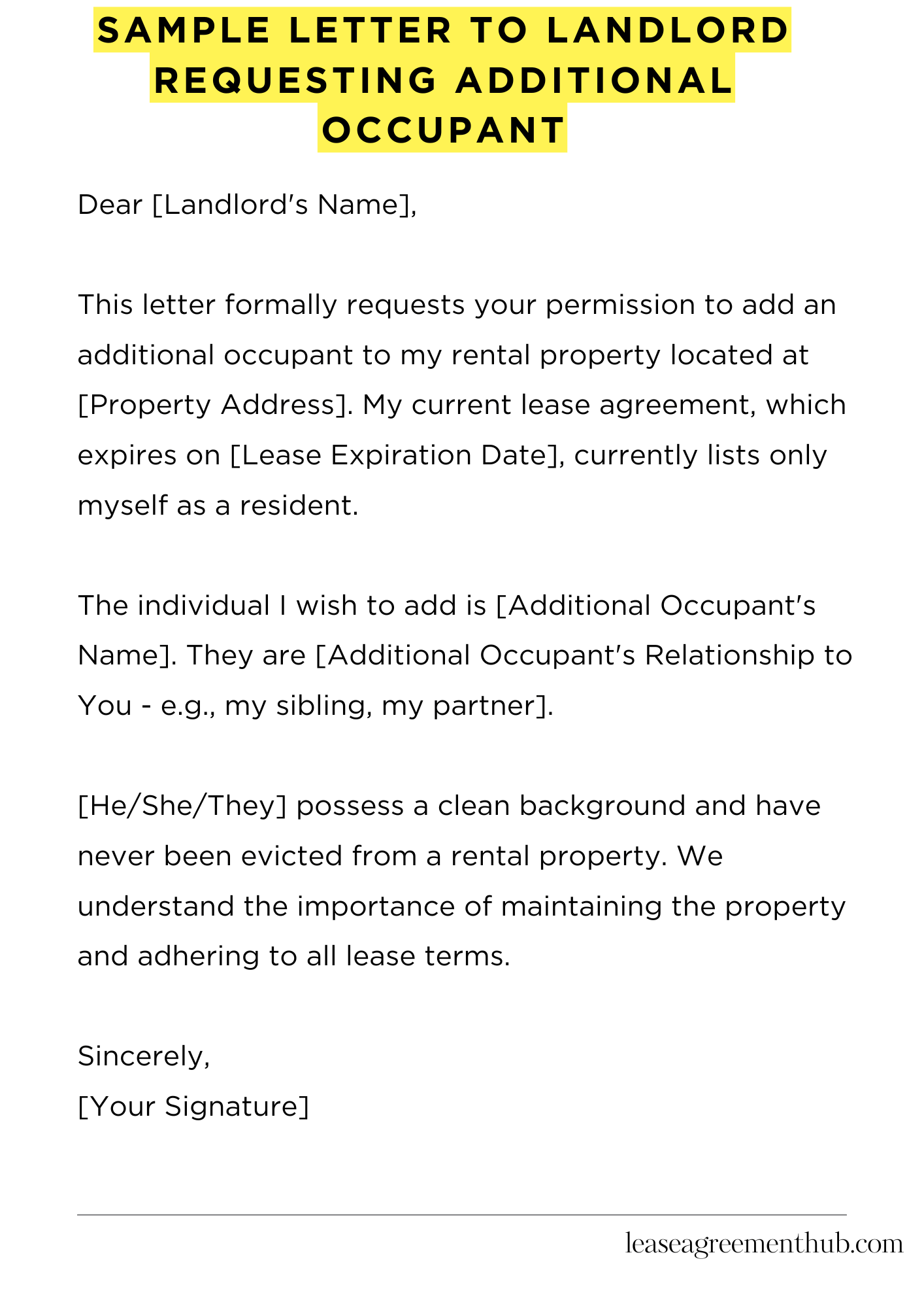 Sample Letter To Landlord Requesting Additional Occupant