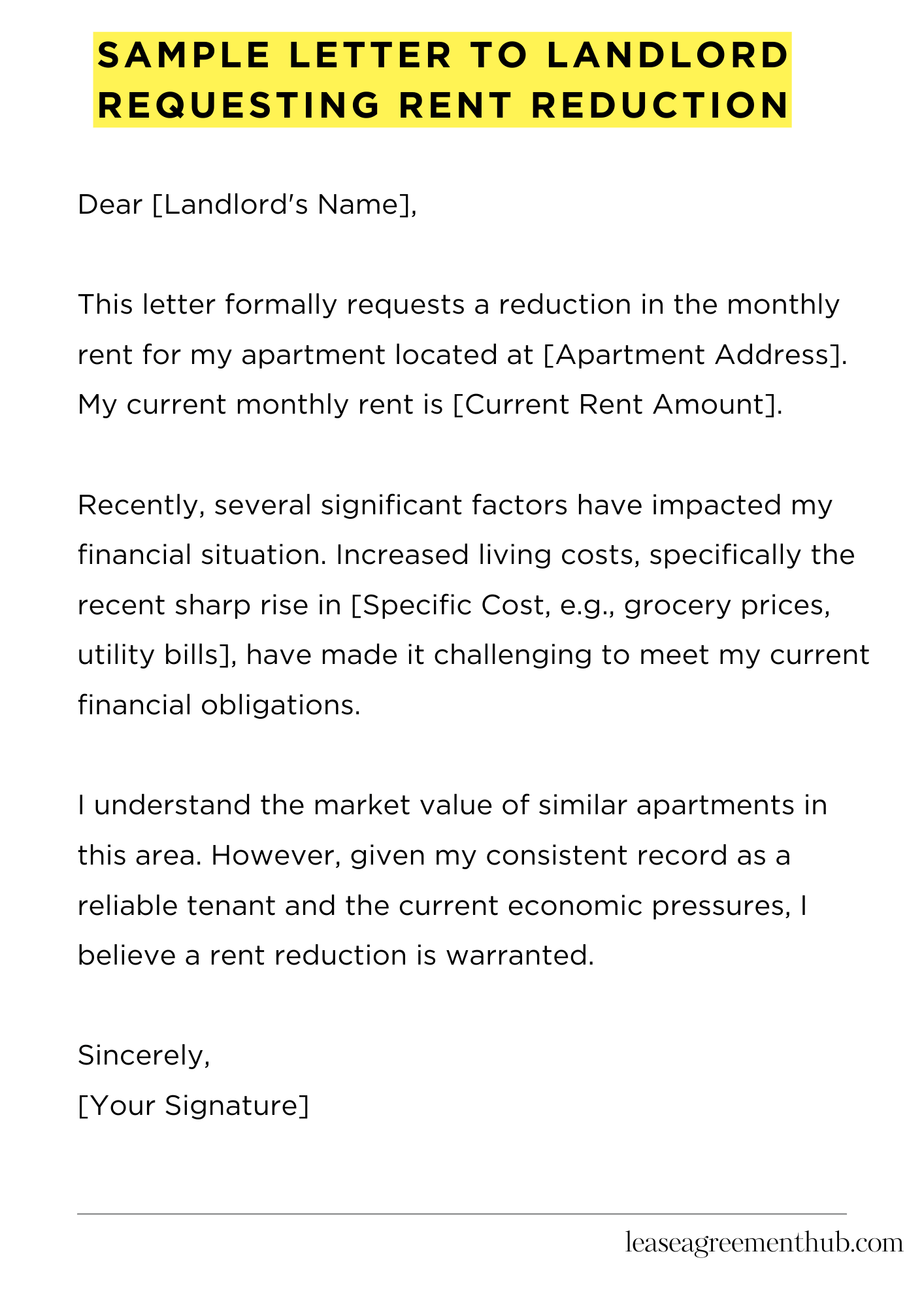 Sample Letter To Landlord Requesting Rent Reduction