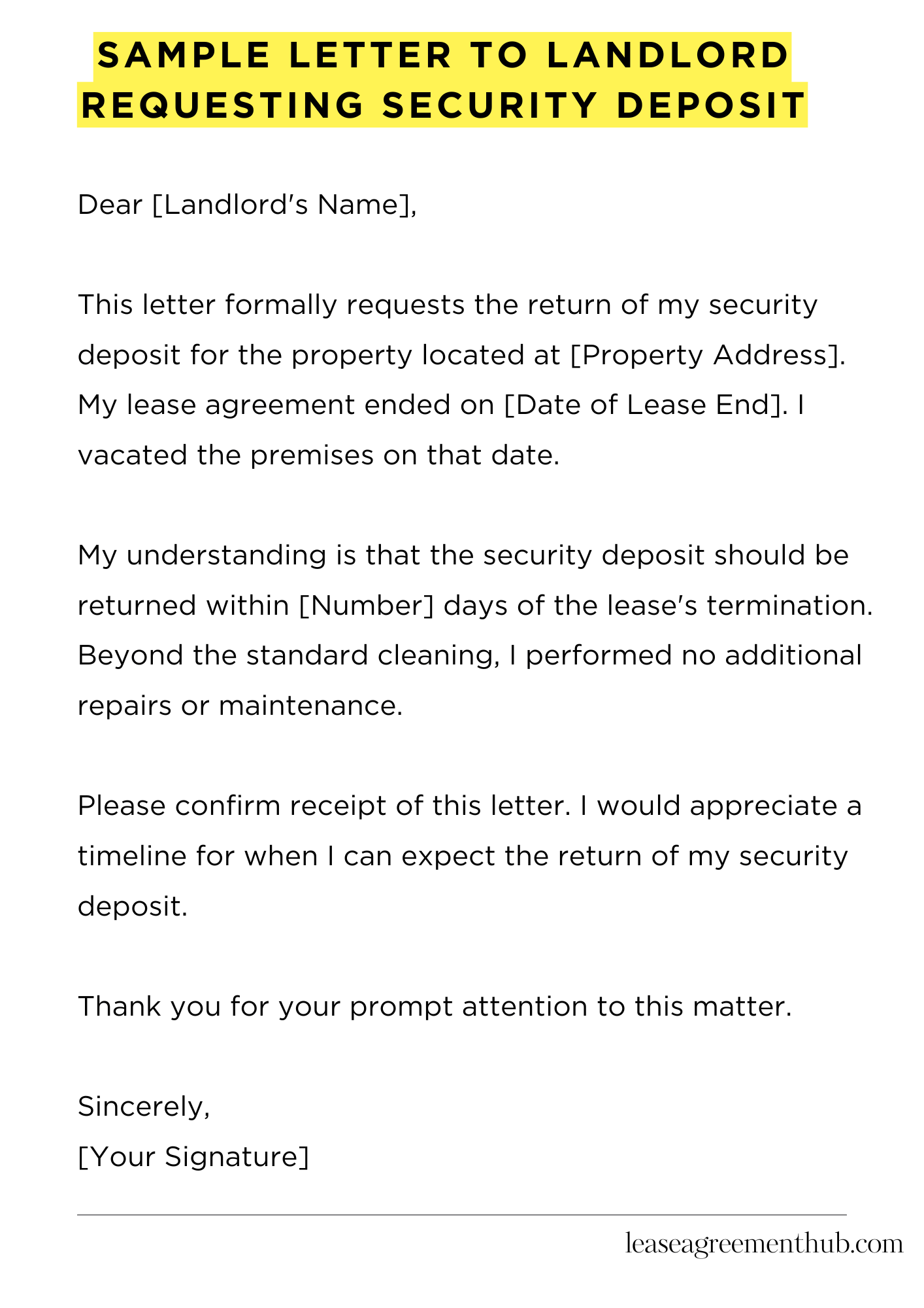 Sample Letter To Landlord Requesting Security Deposit