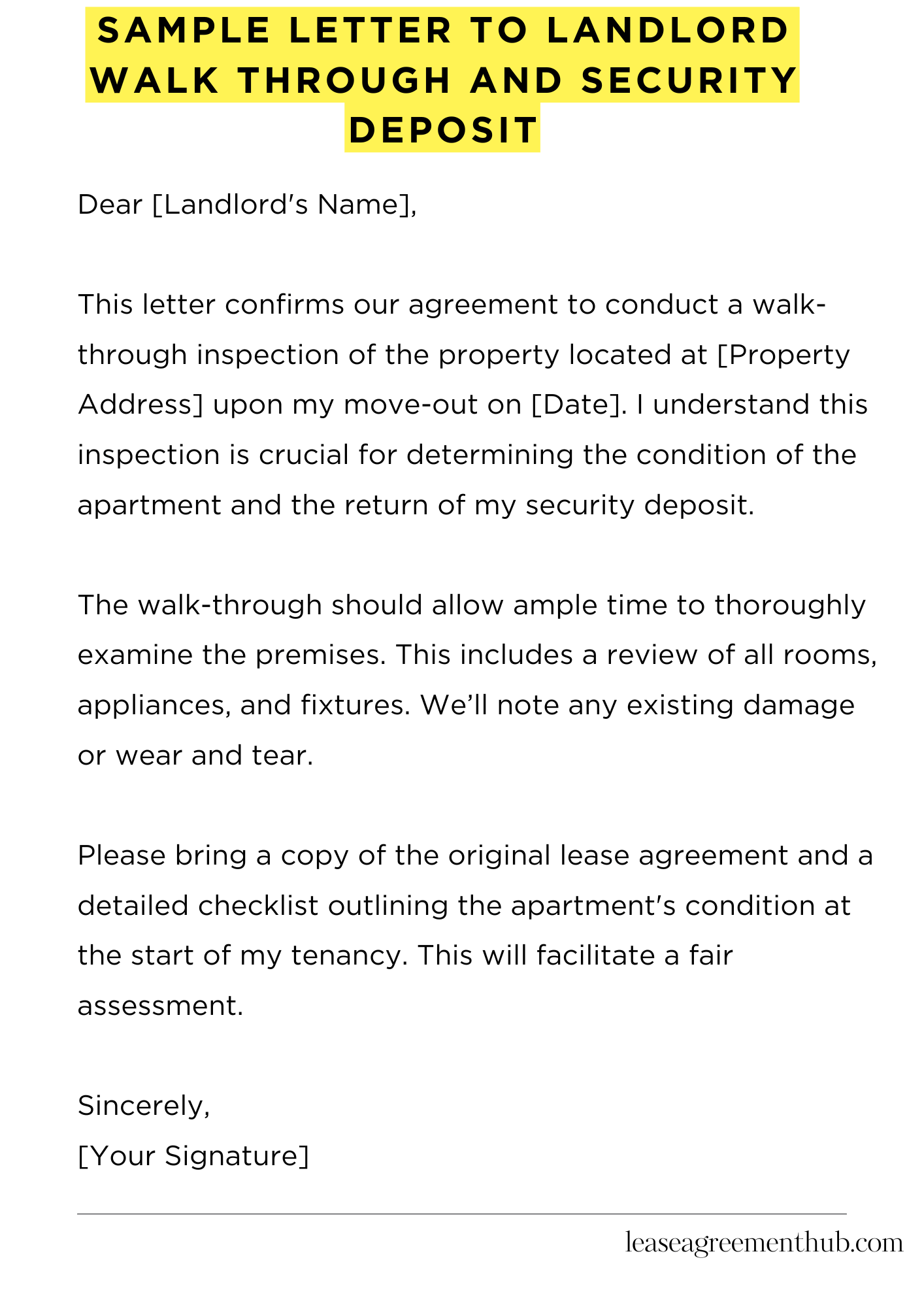Sample Letter To Landlord Walk Through And Security Deposit