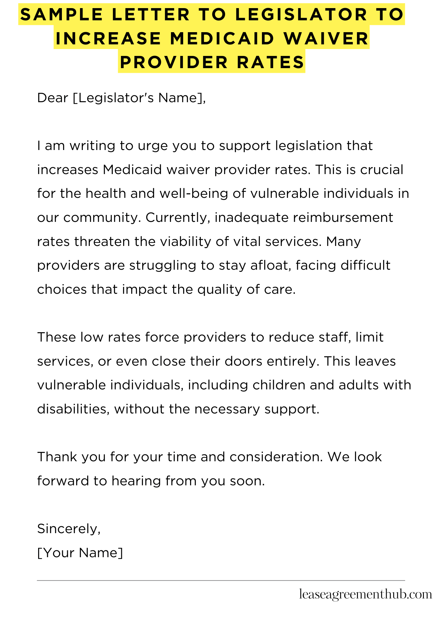 Sample Letter To Legislator To Increase Medicaid Waiver Provider Rates