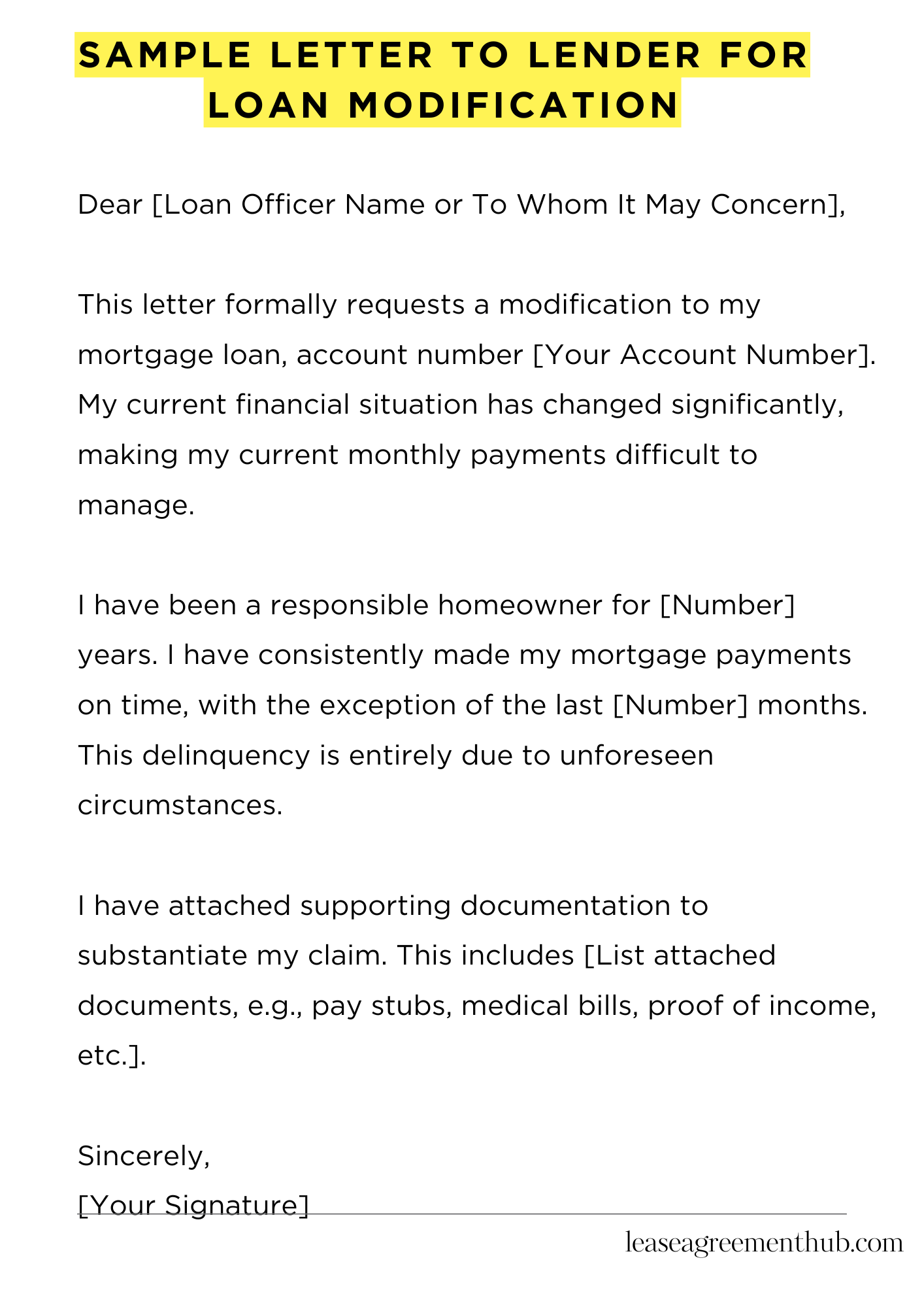 Sample Letter To Lender For Loan Modification