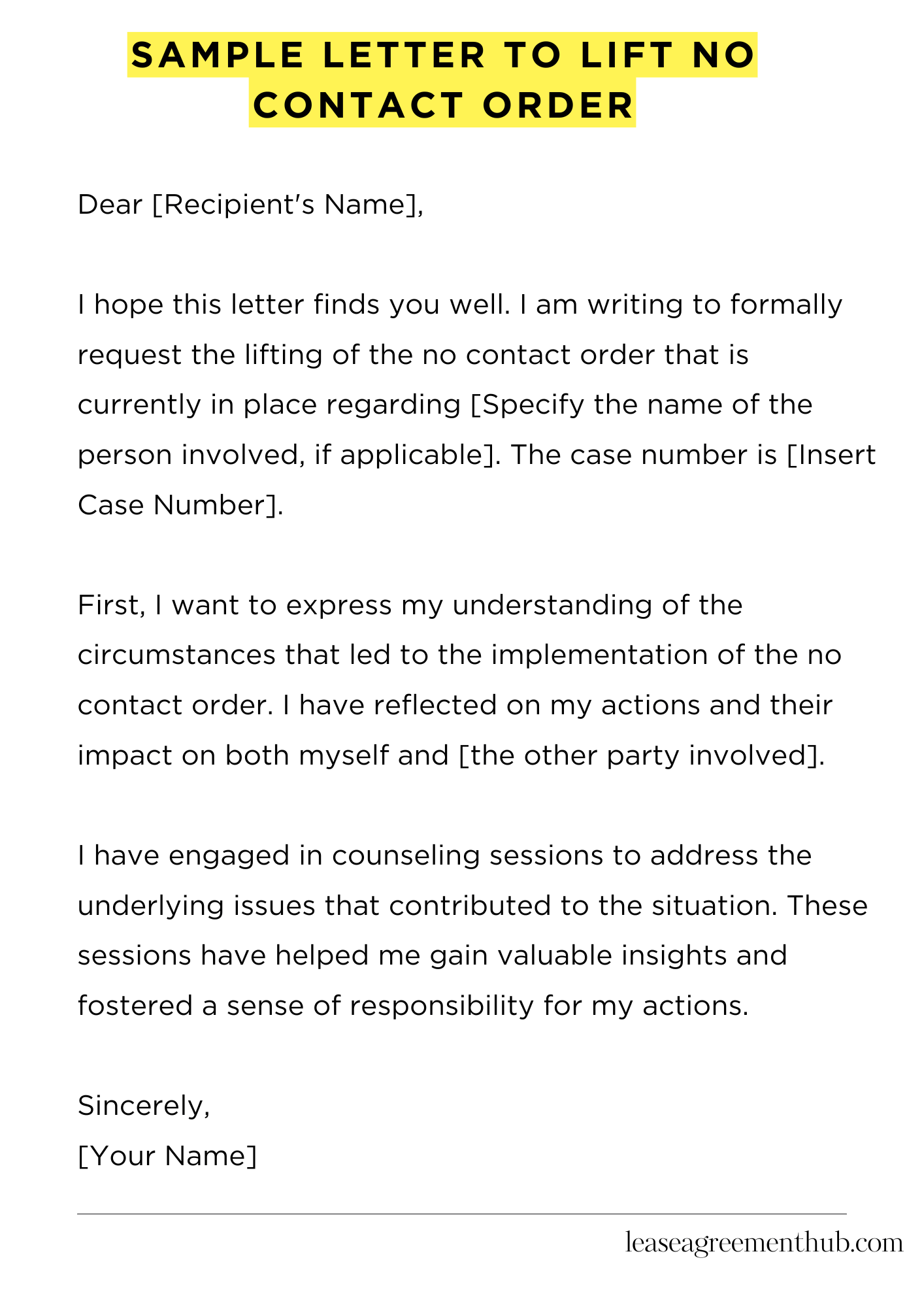 Sample Letter To Lift No Contact Order