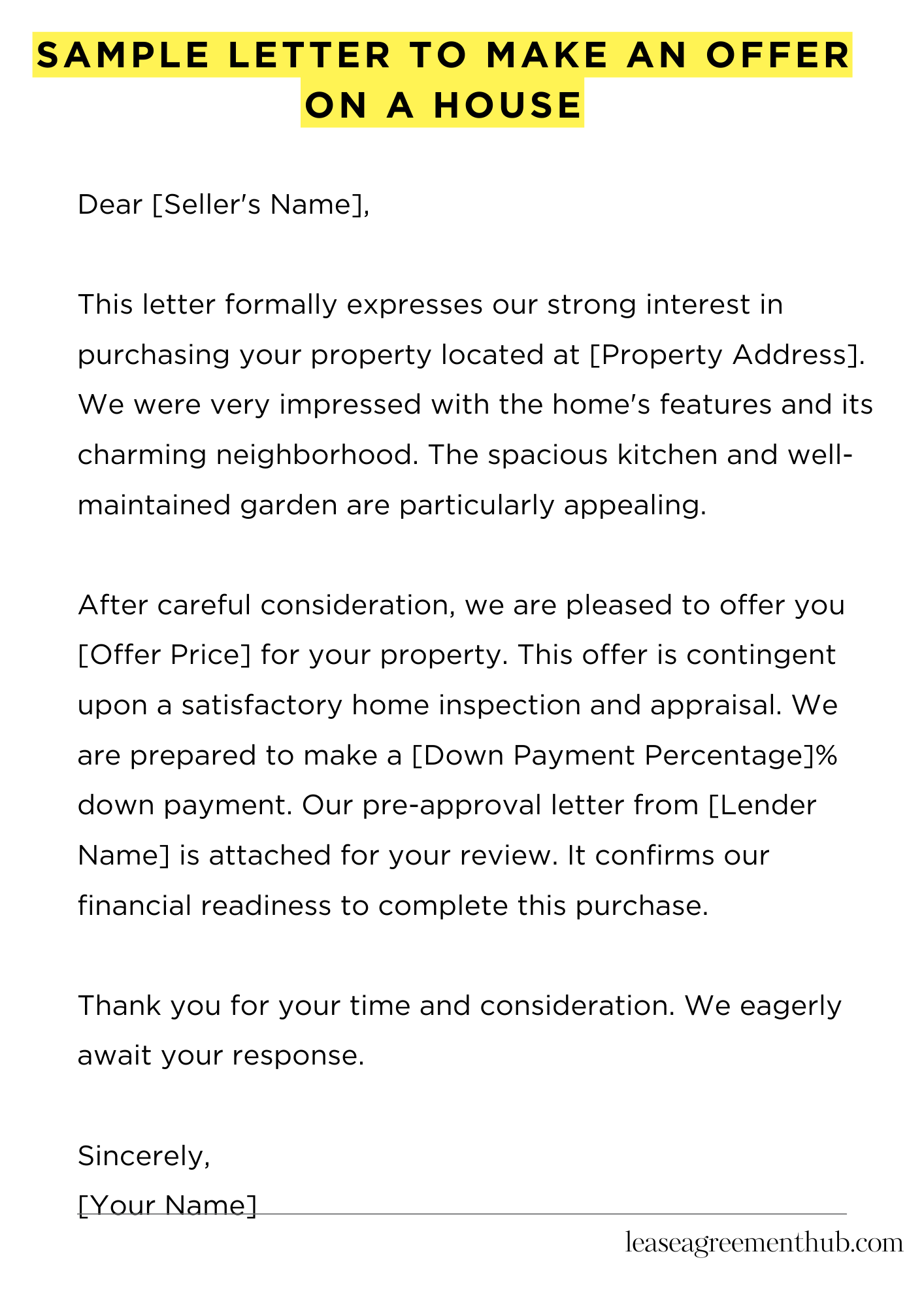 Sample Letter To Make An Offer On A House