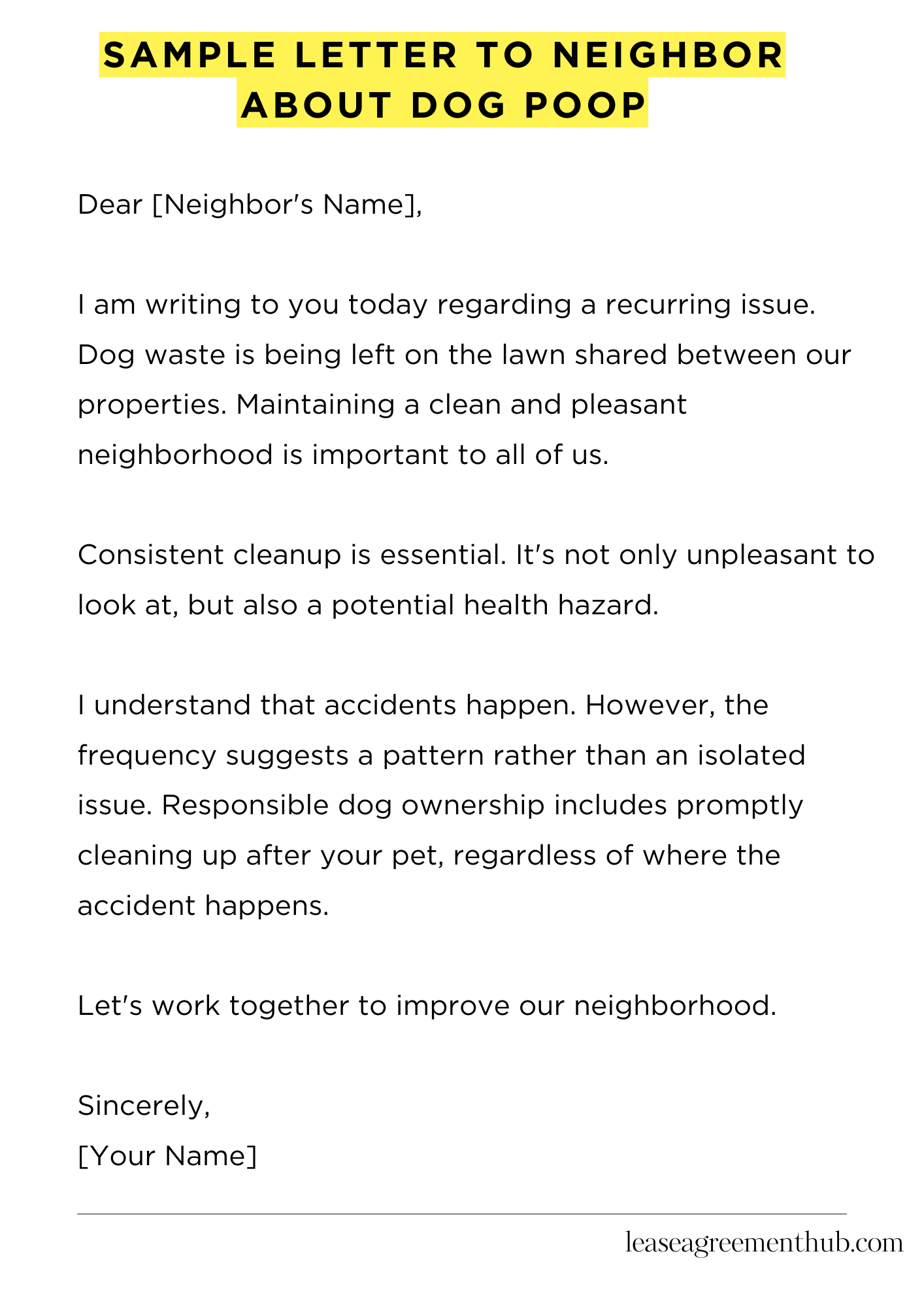 Sample Letter To Neighbor About Dog Poop