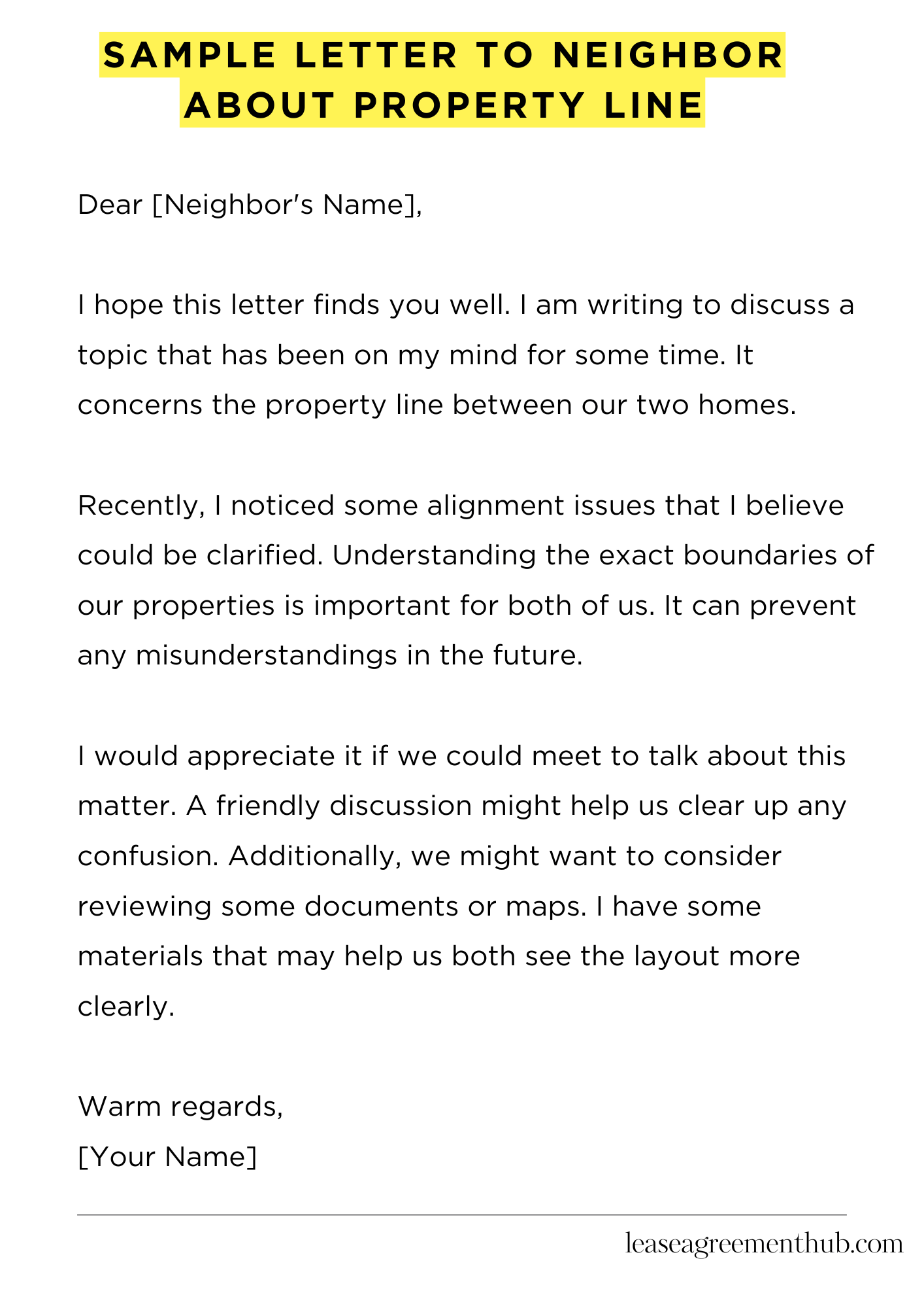Sample Letter To Neighbor About Property Line