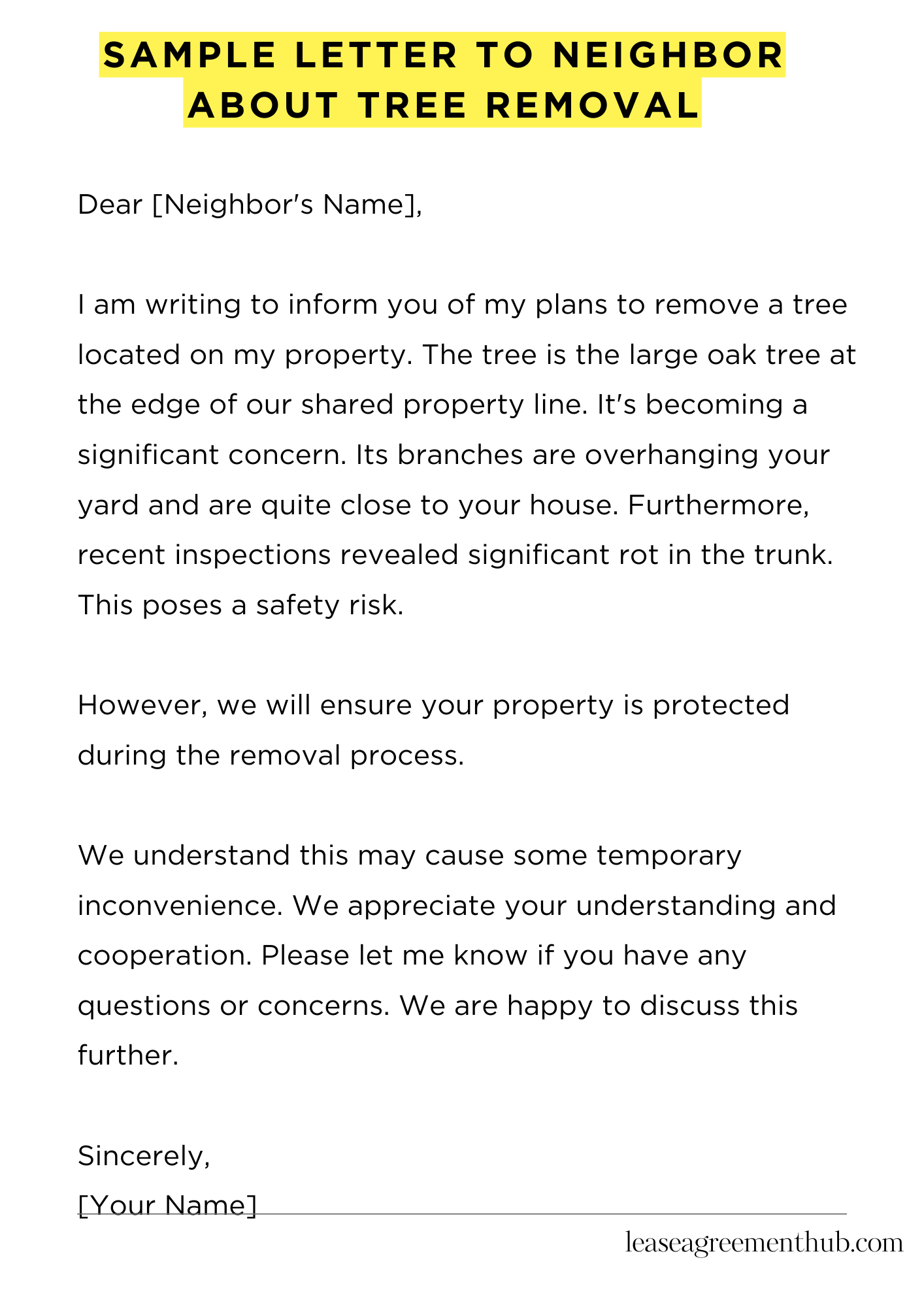 Sample Letter To Neighbor About Tree Removal