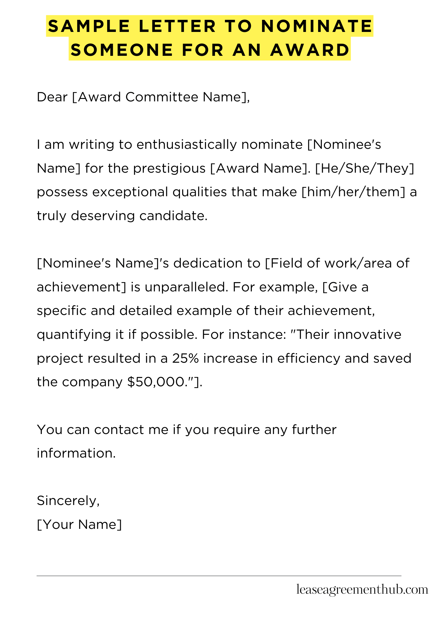 Sample Letter To Nominate Someone For An Award