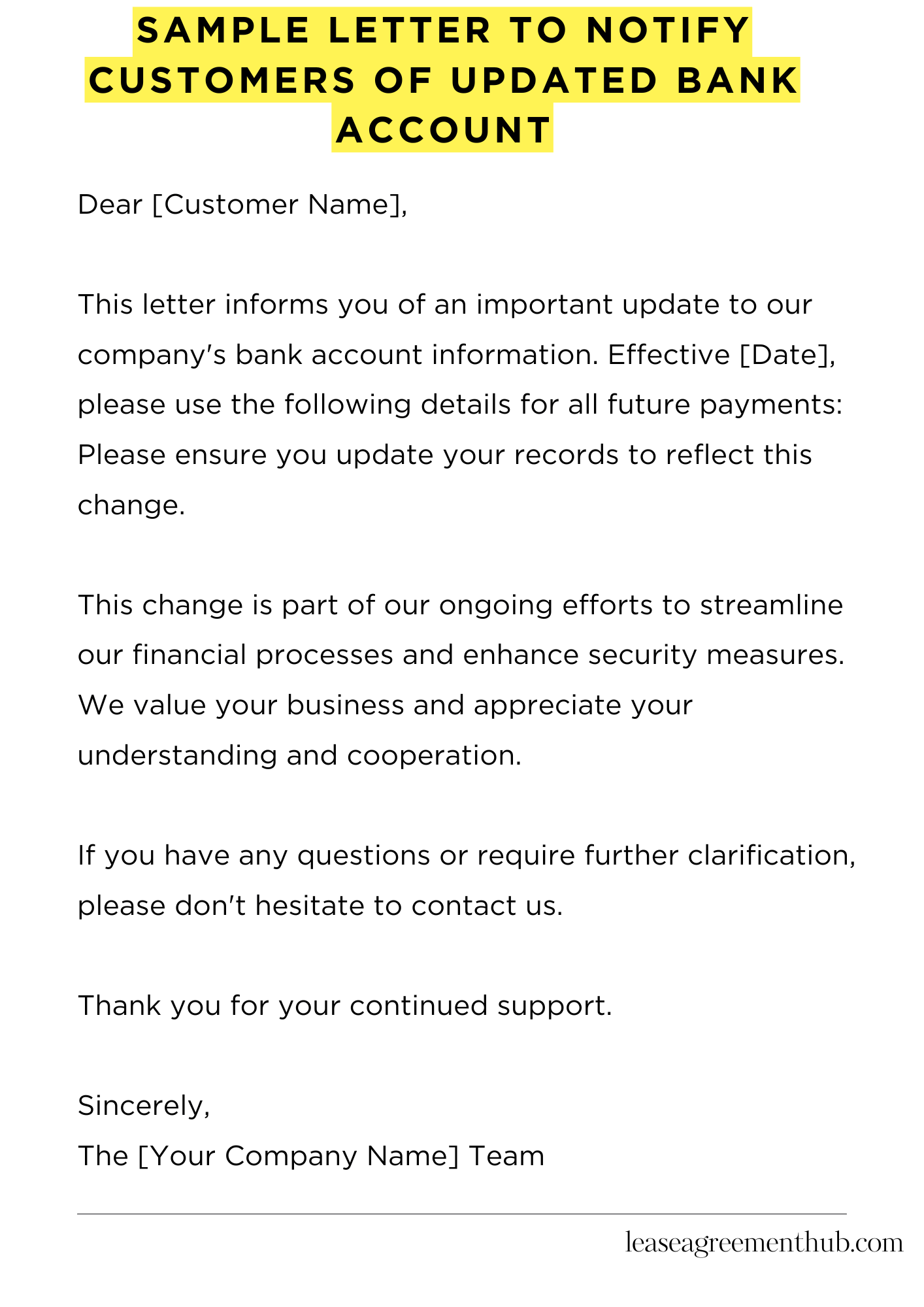 Sample Letter To Notify Customers Of Updated Bank Account