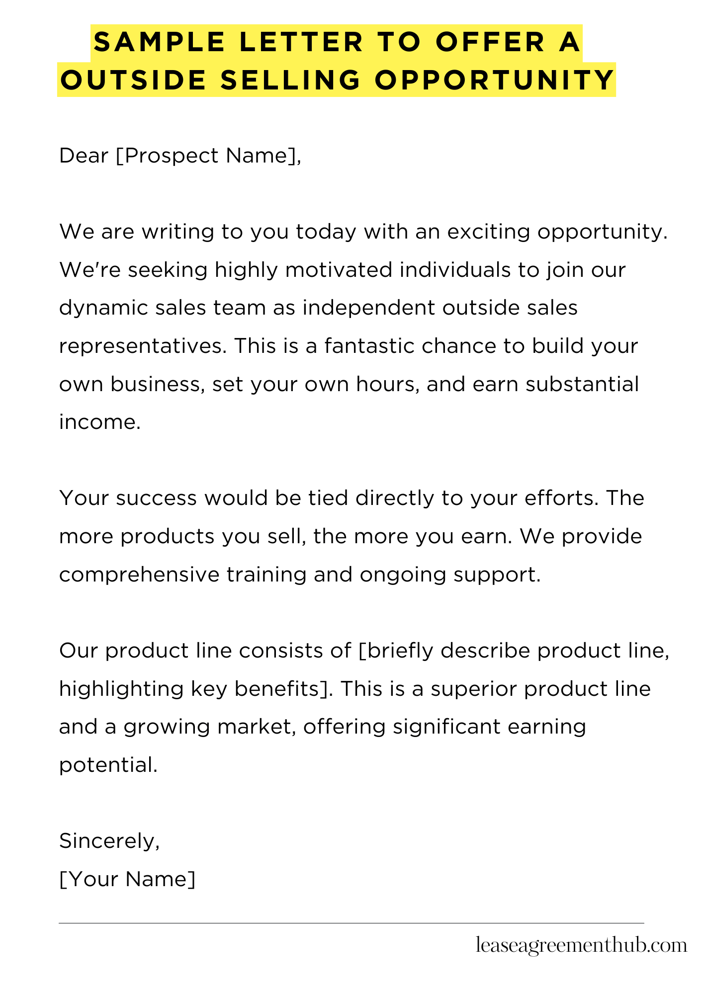 Sample Letter To Offer A Outside Selling Opportunity