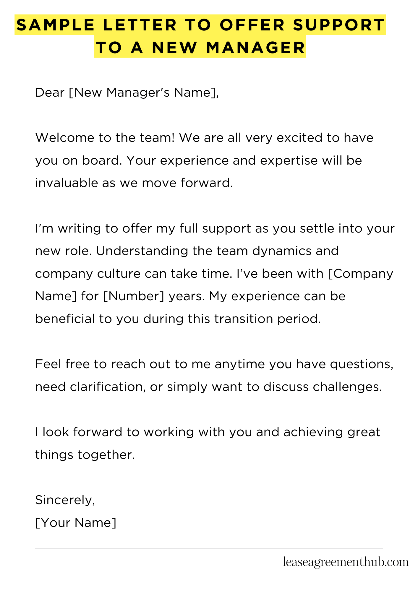 Sample Letter To Offer Support To A New Manager