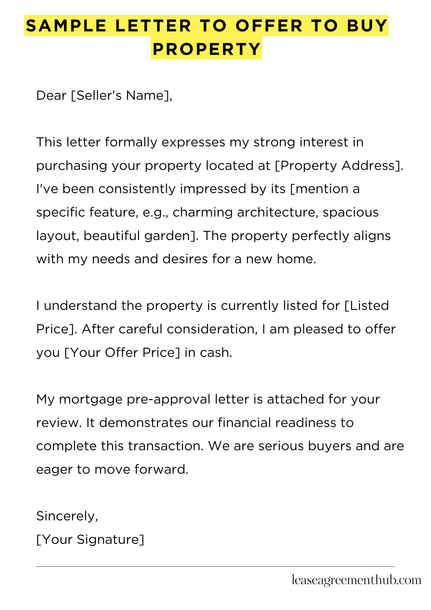 Sample Letter To Offer To Buy Property
