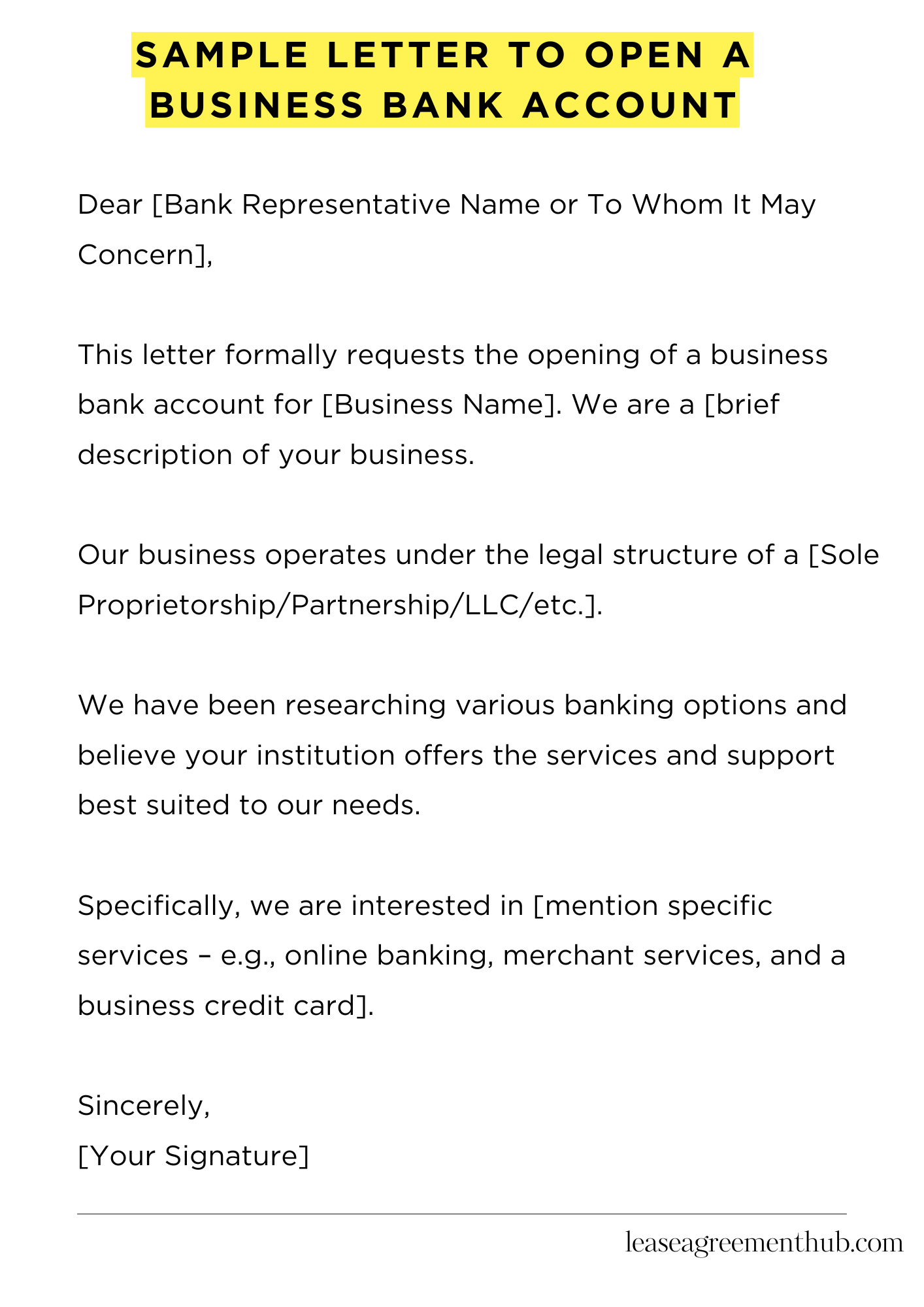 Sample Letter To Open A Business Bank Account