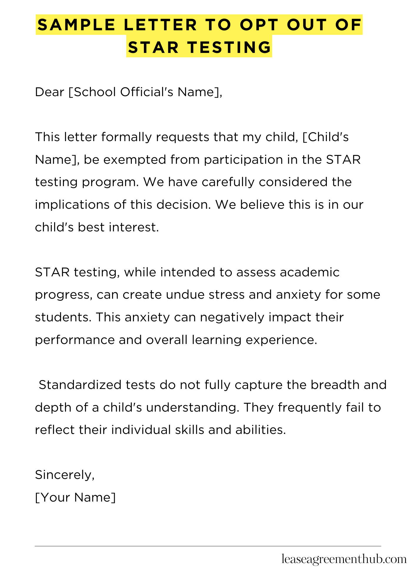 Sample Letter To Opt Out Of Star Testing