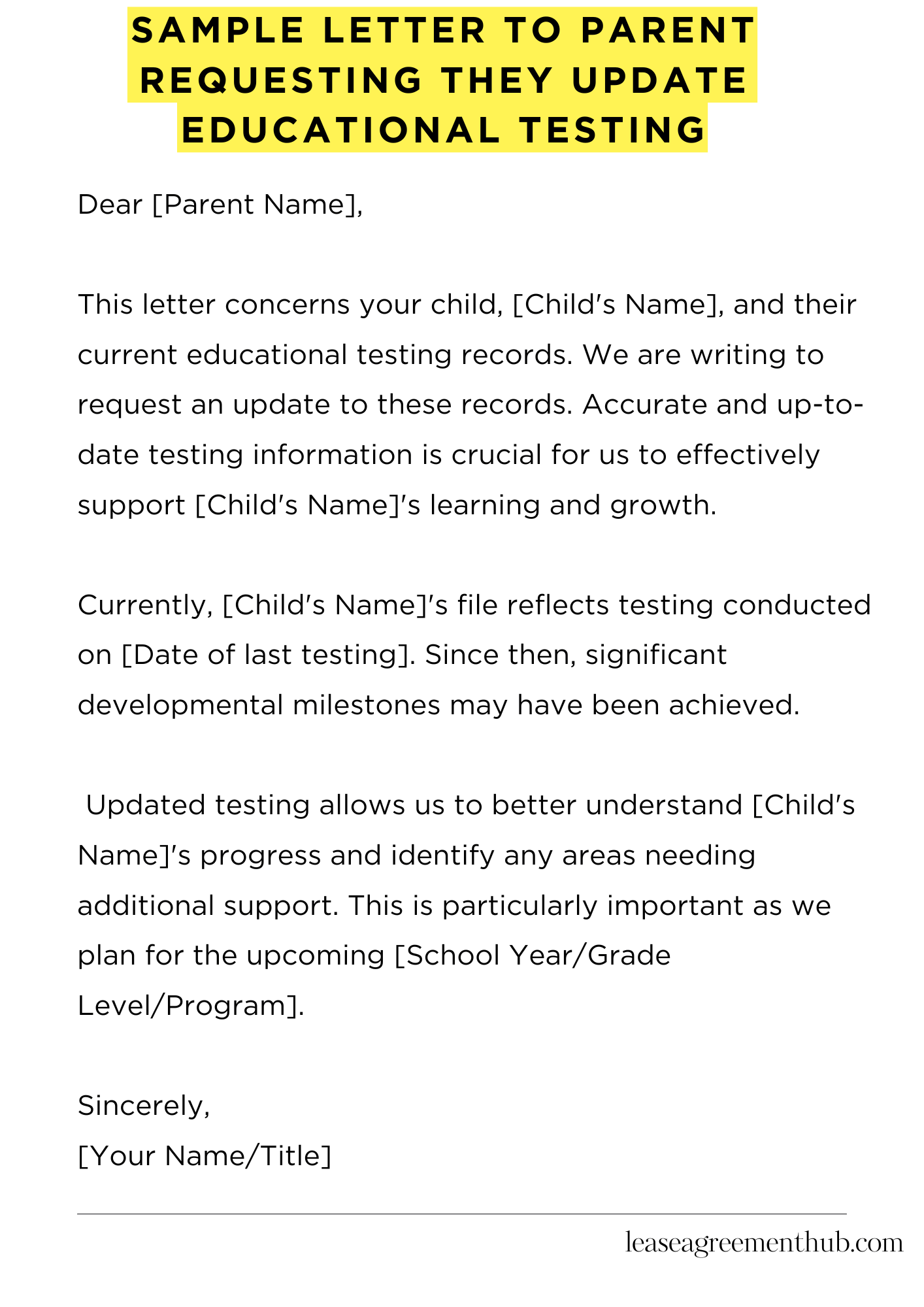 Sample Letter To Parent Requesting They Update Educational Testing