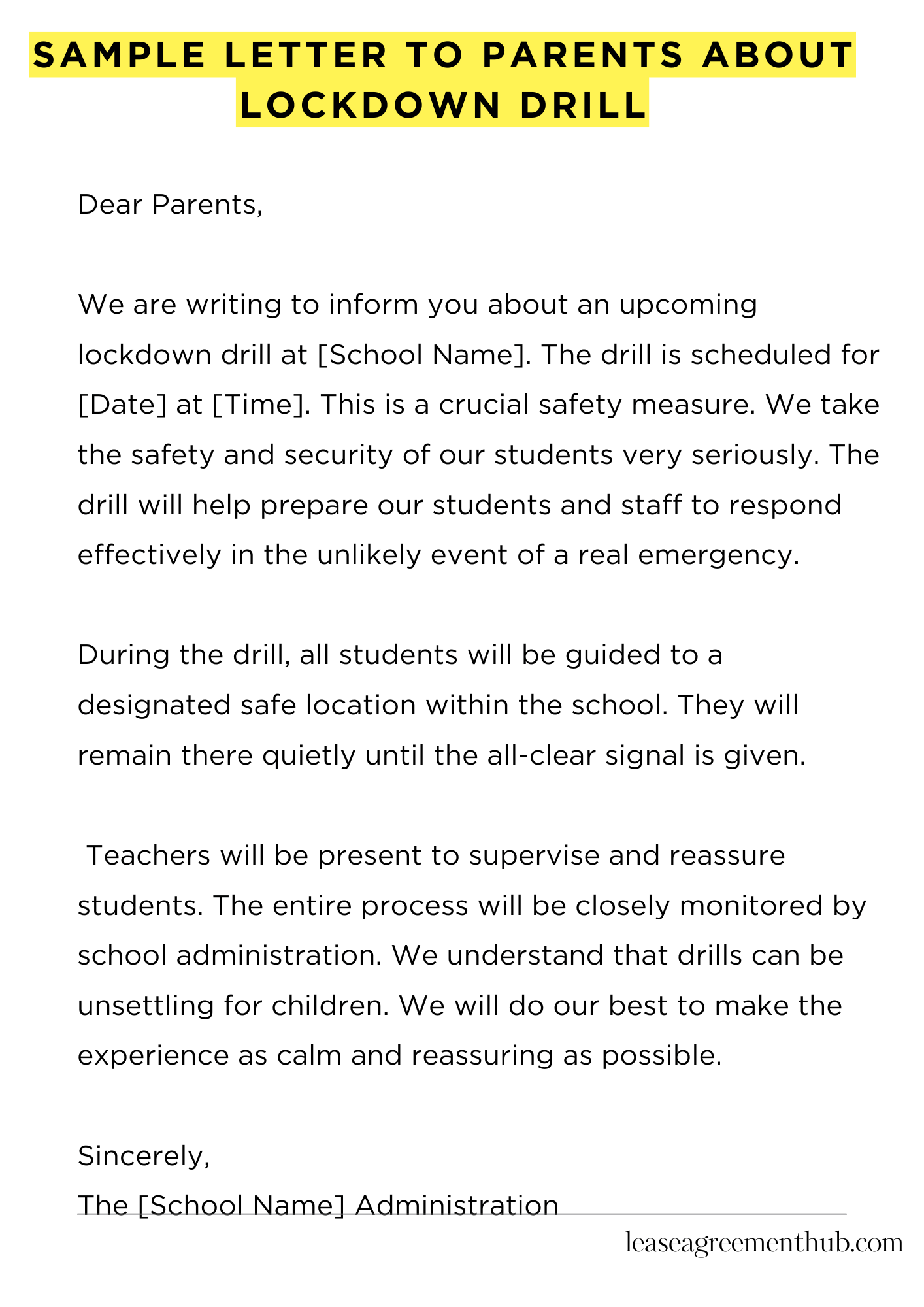 Sample Letter To Parents About Lockdown Drill