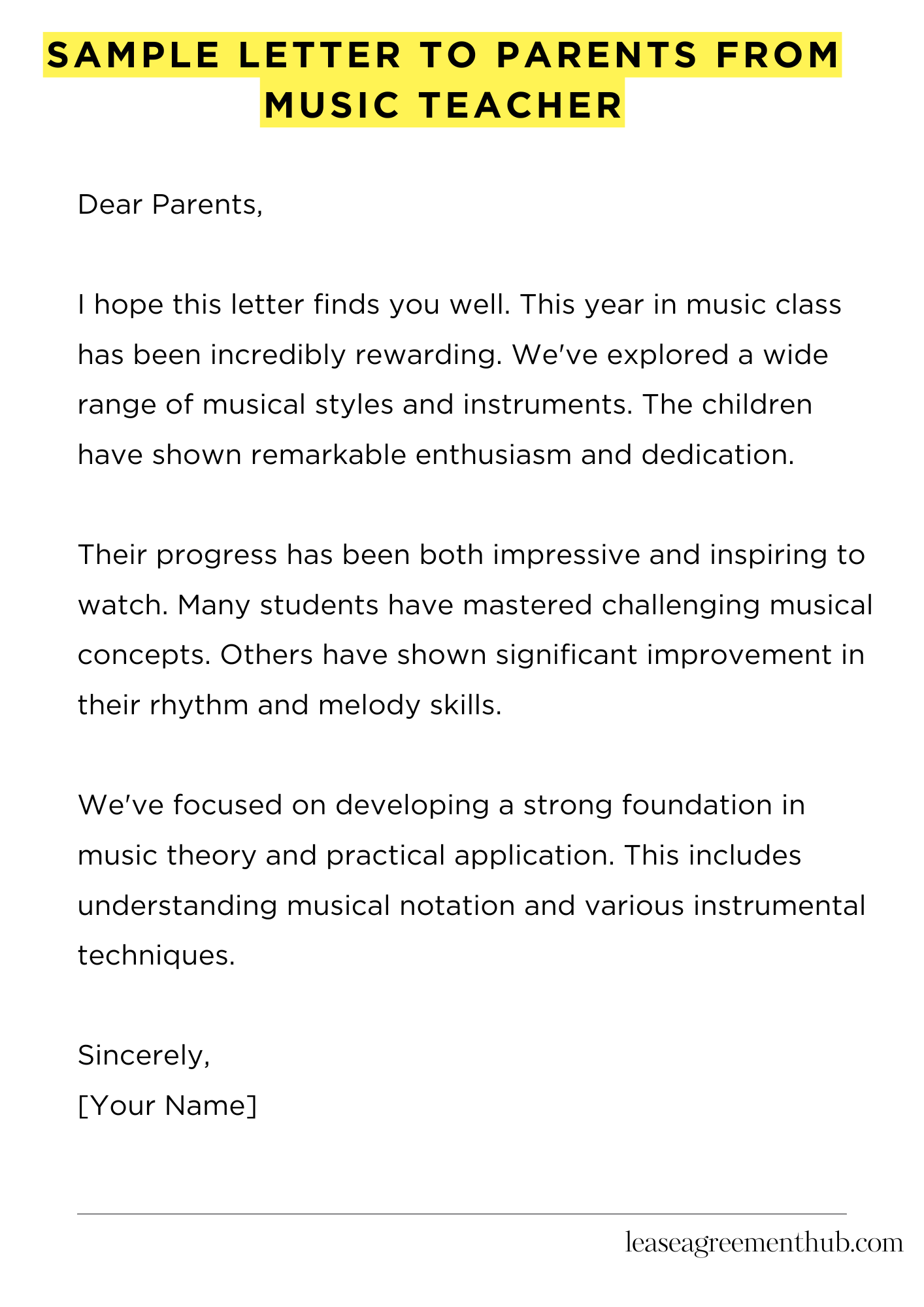 Sample Letter To Parents From Music Teacher